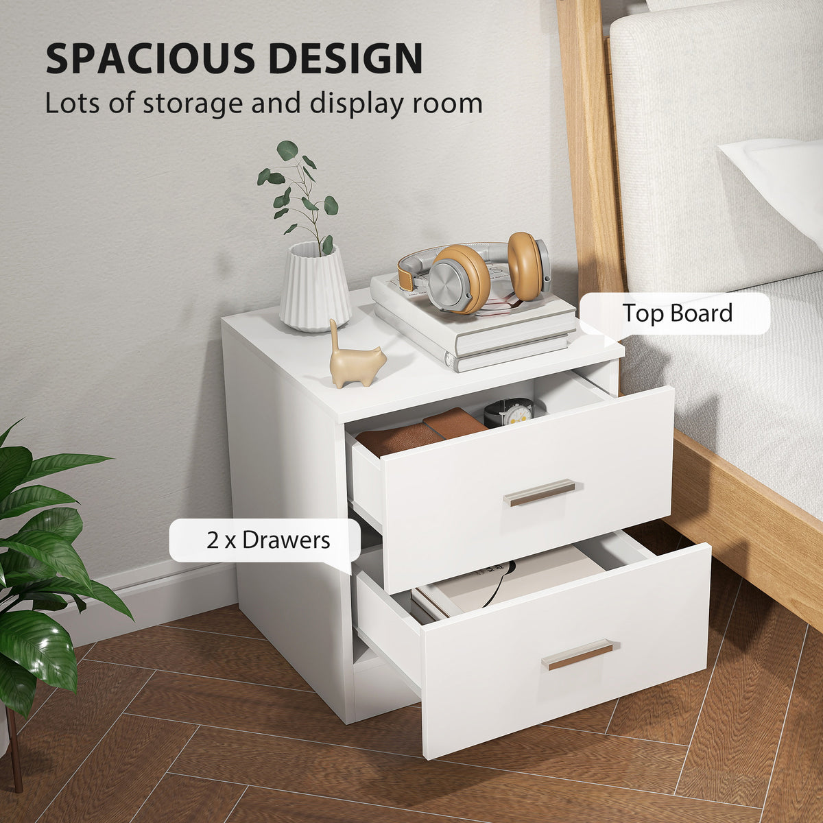 Modern White Nightstand - 2-Drawer Bedside Table-Home Furnishings > Bedroom Furniture > Bedside Tables-DECOROLALA