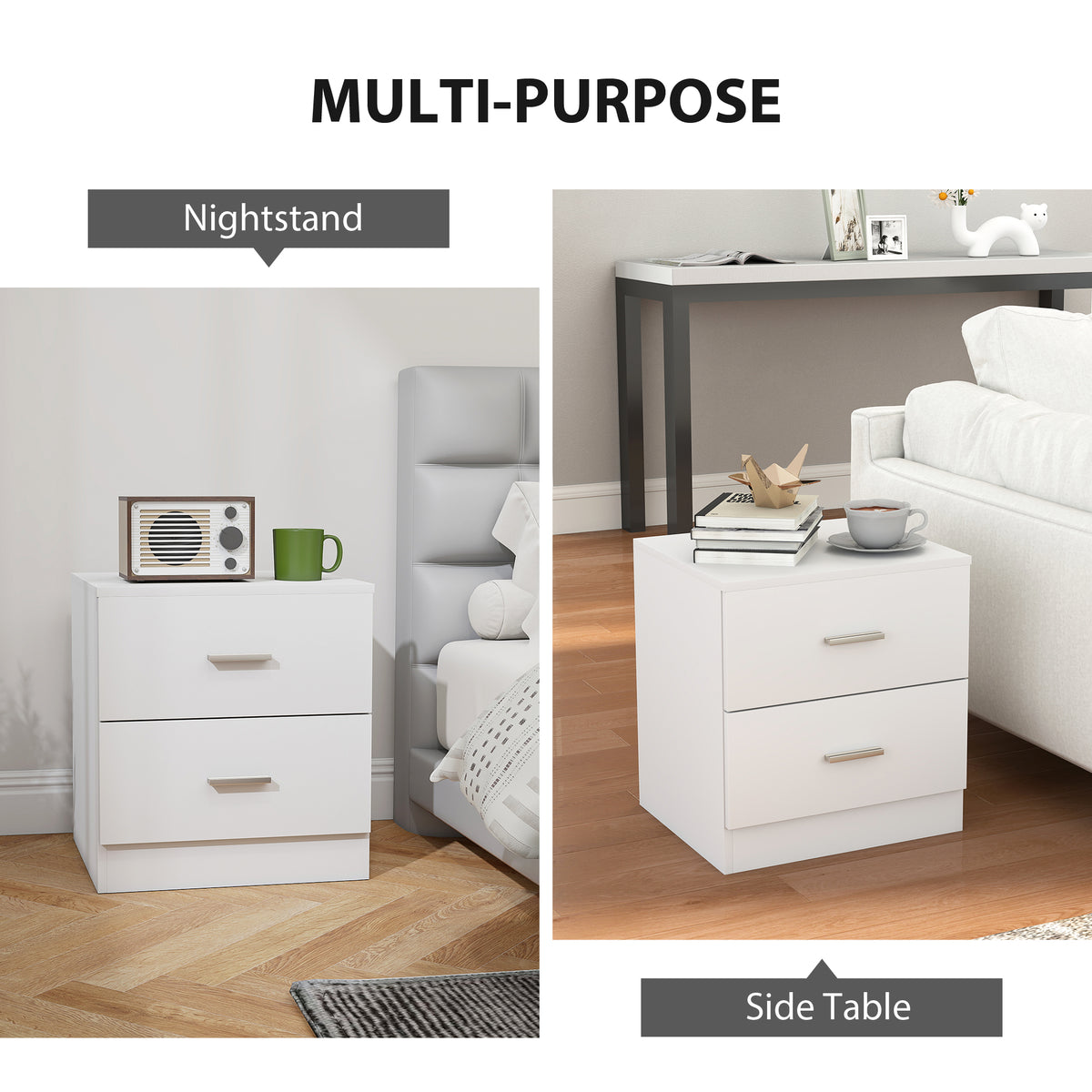 Modern White Nightstand - 2-Drawer Bedside Table-Home Furnishings > Bedroom Furniture > Bedside Tables-DECOROLALA