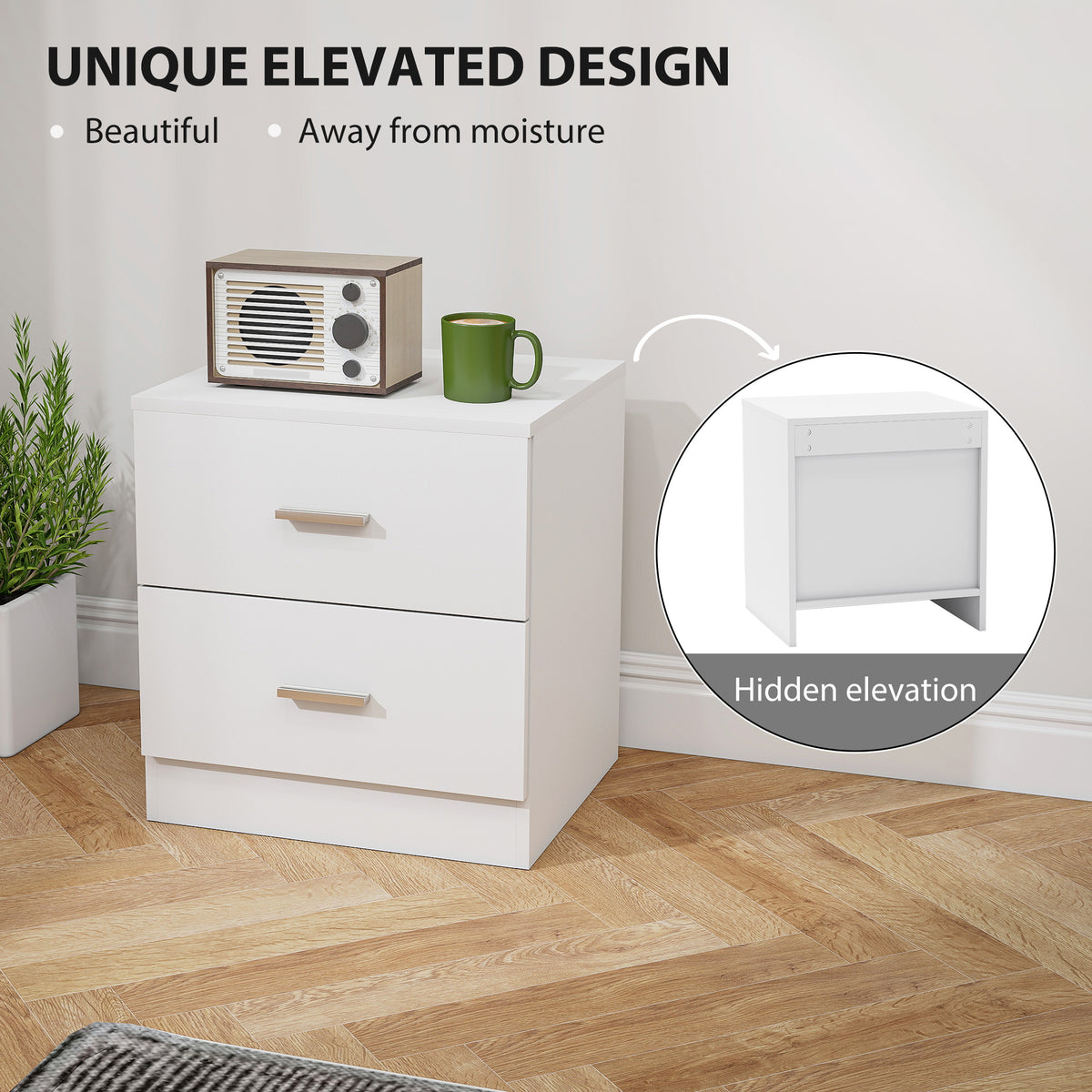 Modern White Nightstand - 2-Drawer Bedside Table-Home Furnishings > Bedroom Furniture > Bedside Tables-DECOROLALA