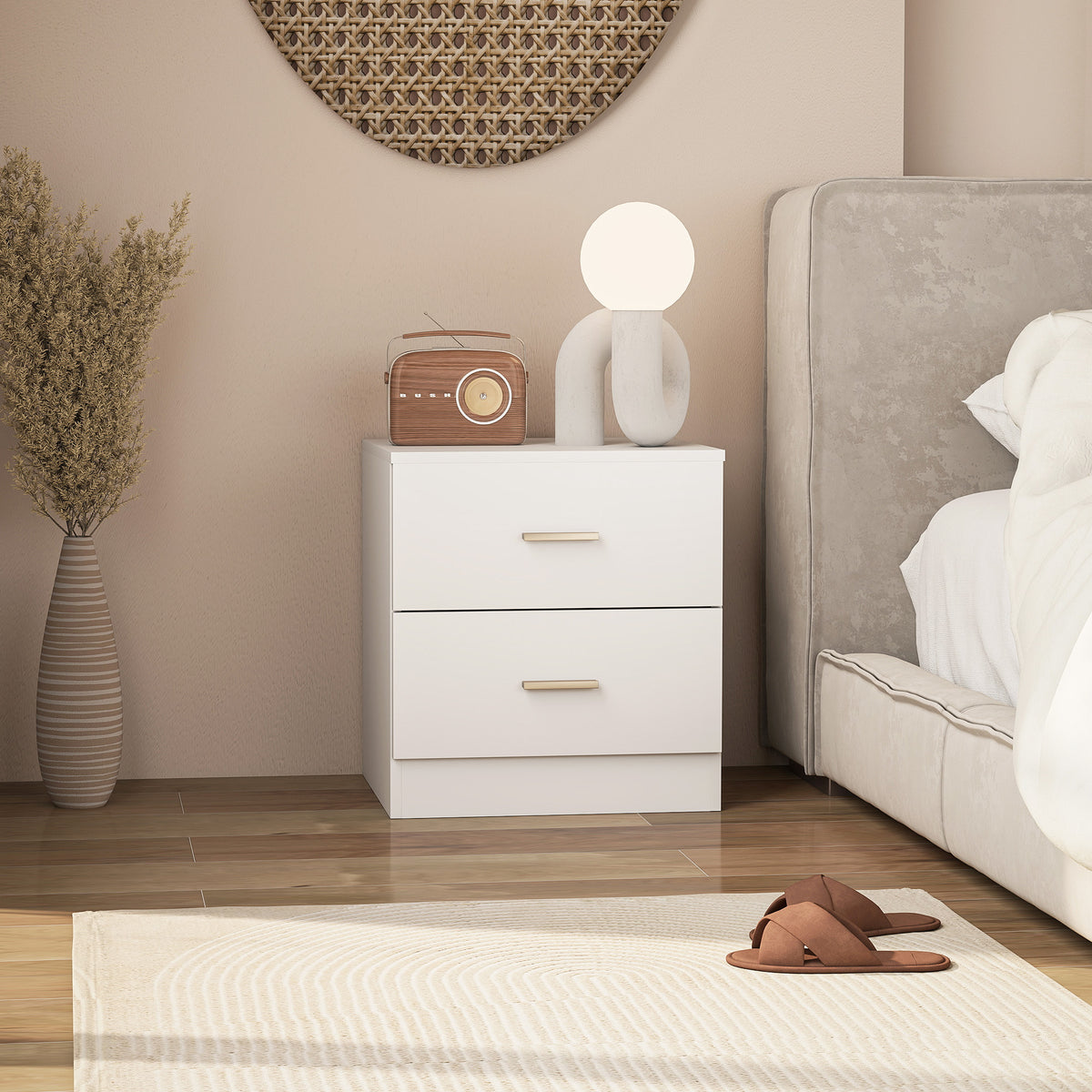 Modern White Nightstand - 2-Drawer Bedside Table-Home Furnishings > Bedroom Furniture > Bedside Tables-DECOROLALA