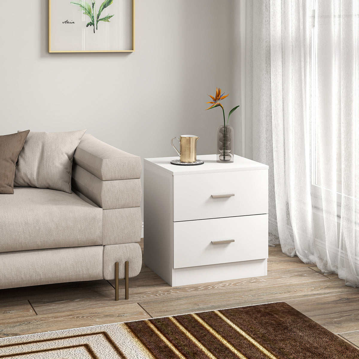 Modern White Nightstand - 2-Drawer Bedside Table-Home Furnishings > Bedroom Furniture > Bedside Tables-DECOROLALA