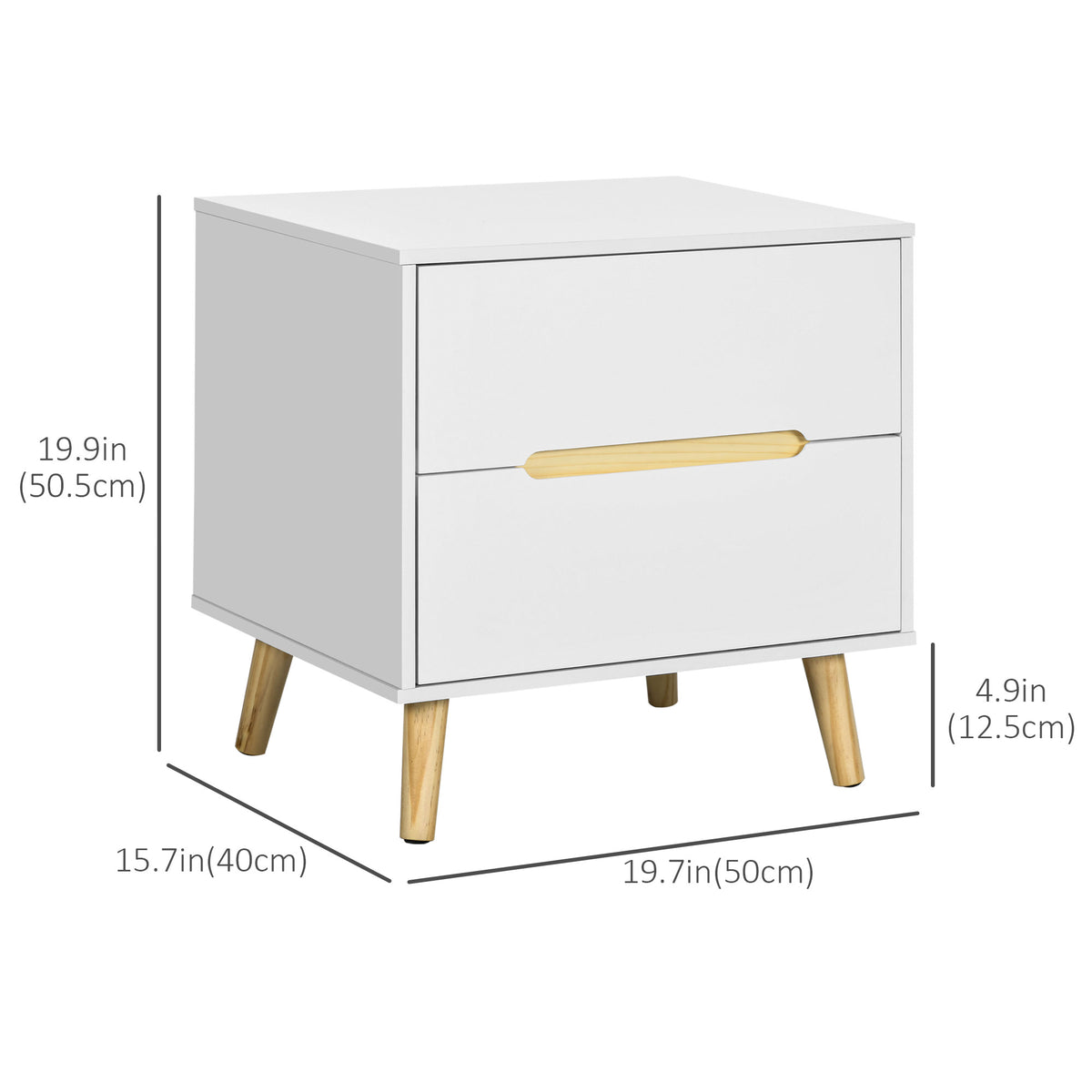 Modern White Nightstand - 2-Drawer Bedside Table with Wood Legs-Home Furnishings > Bedroom Furniture > Bedside Tables-DECOROLALA