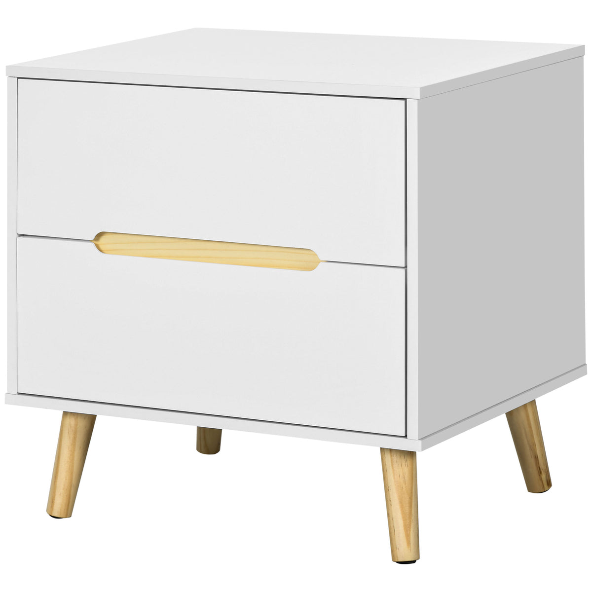 Modern White Nightstand - 2-Drawer Bedside Table with Wood Legs-Home Furnishings > Bedroom Furniture > Bedside Tables-DECOROLALA