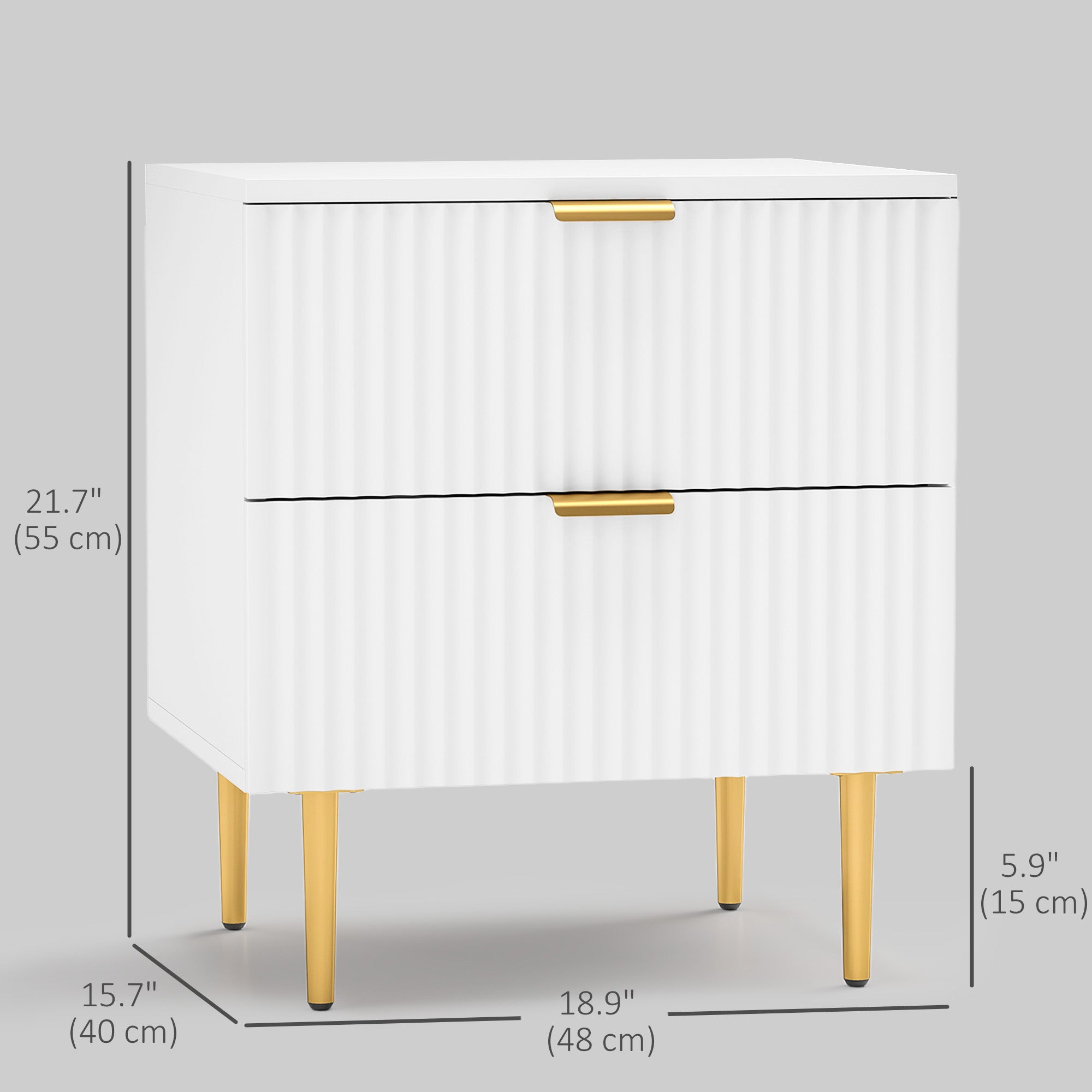 Modern White Nightstand - 2 Drawers with Gold Pulls-Home Furnishings > Bedroom Furniture > Bedside Tables-DECOROLALA