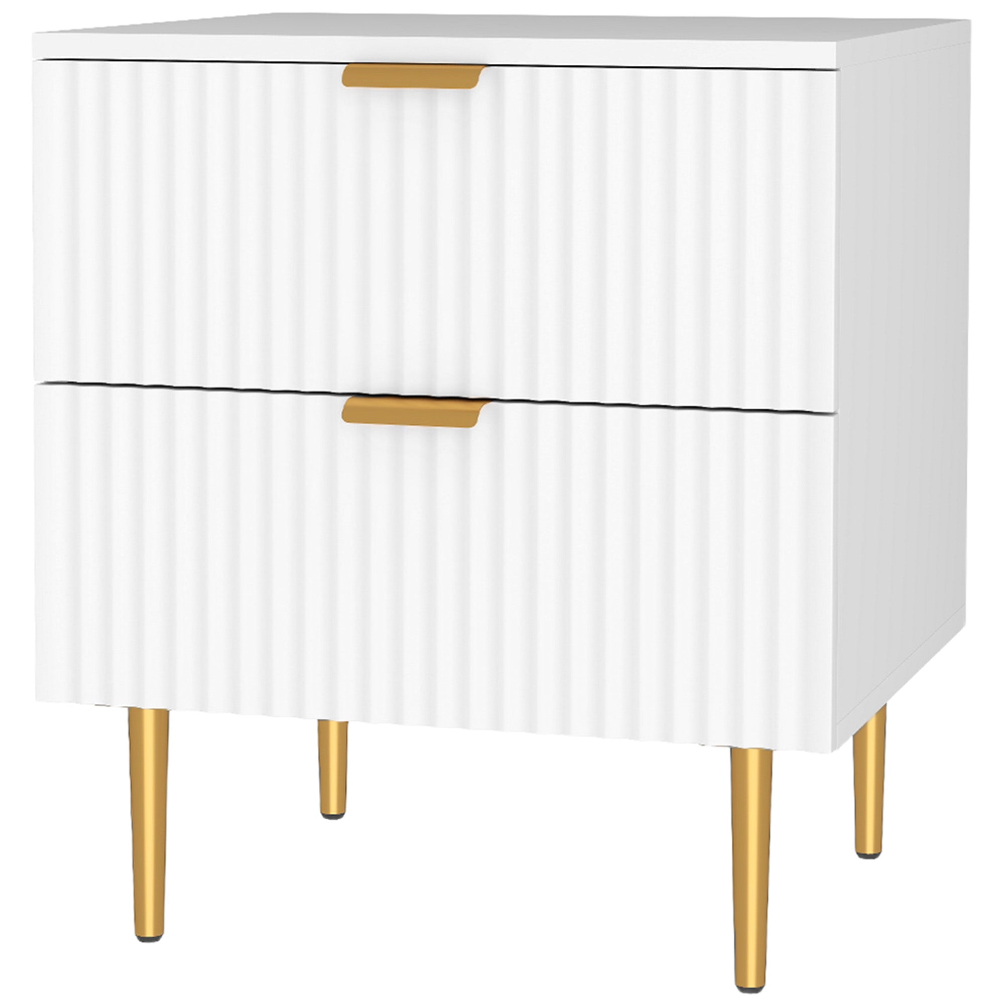 Modern White Nightstand - 2 Drawers with Gold Pulls-Home Furnishings > Bedroom Furniture > Bedside Tables-DECOROLALA