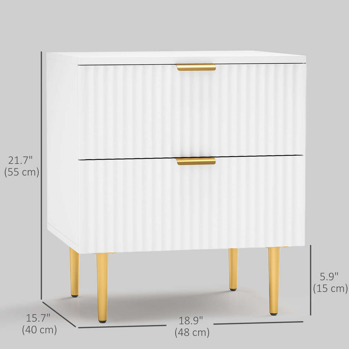 Modern White Nightstand - 2 Drawers with Gold Pulls-Nightstands-DECOROLALA