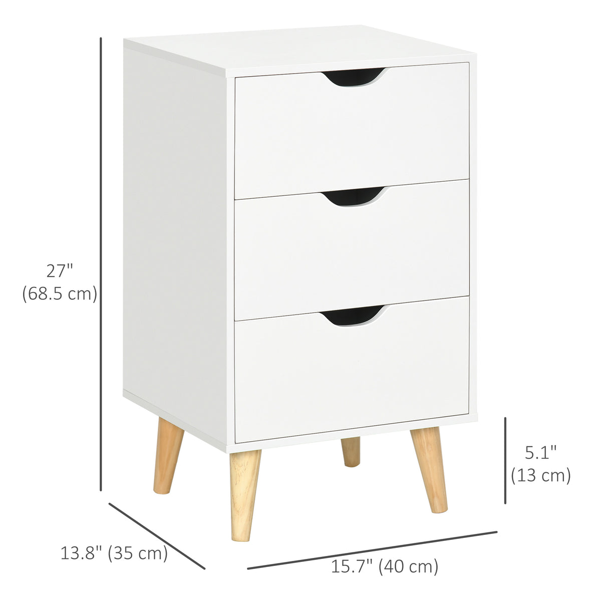Modern White Nightstand - 3 Drawers with Wood Legs-Home Furnishings > Bedroom Furniture > Bedside Tables-DECOROLALA