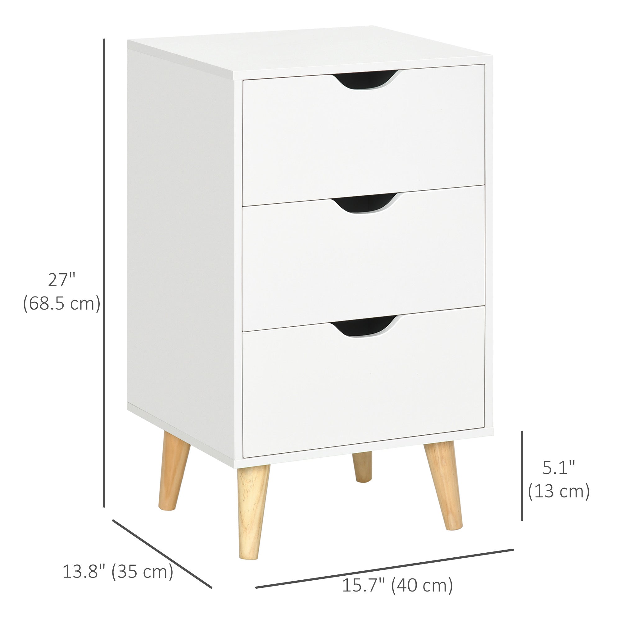 Modern White Nightstand - 3 Drawers with Wood Legs-Home Furnishings > Bedroom Furniture > Bedside Tables-DECOROLALA