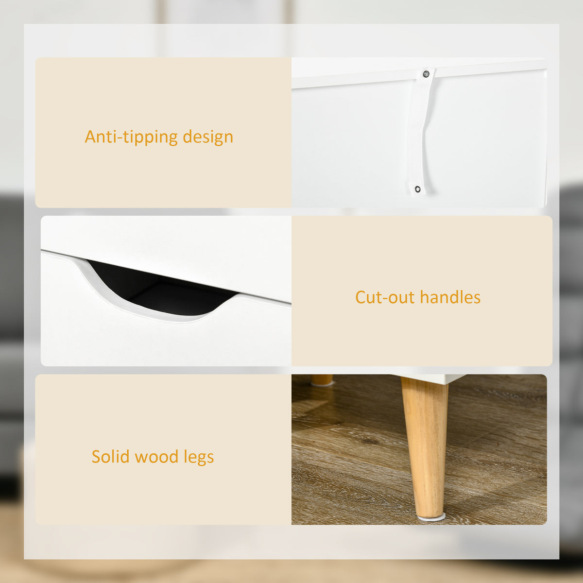 Modern White Nightstand - 3 Drawers with Wood Legs-Home Furnishings > Bedroom Furniture > Bedside Tables-DECOROLALA