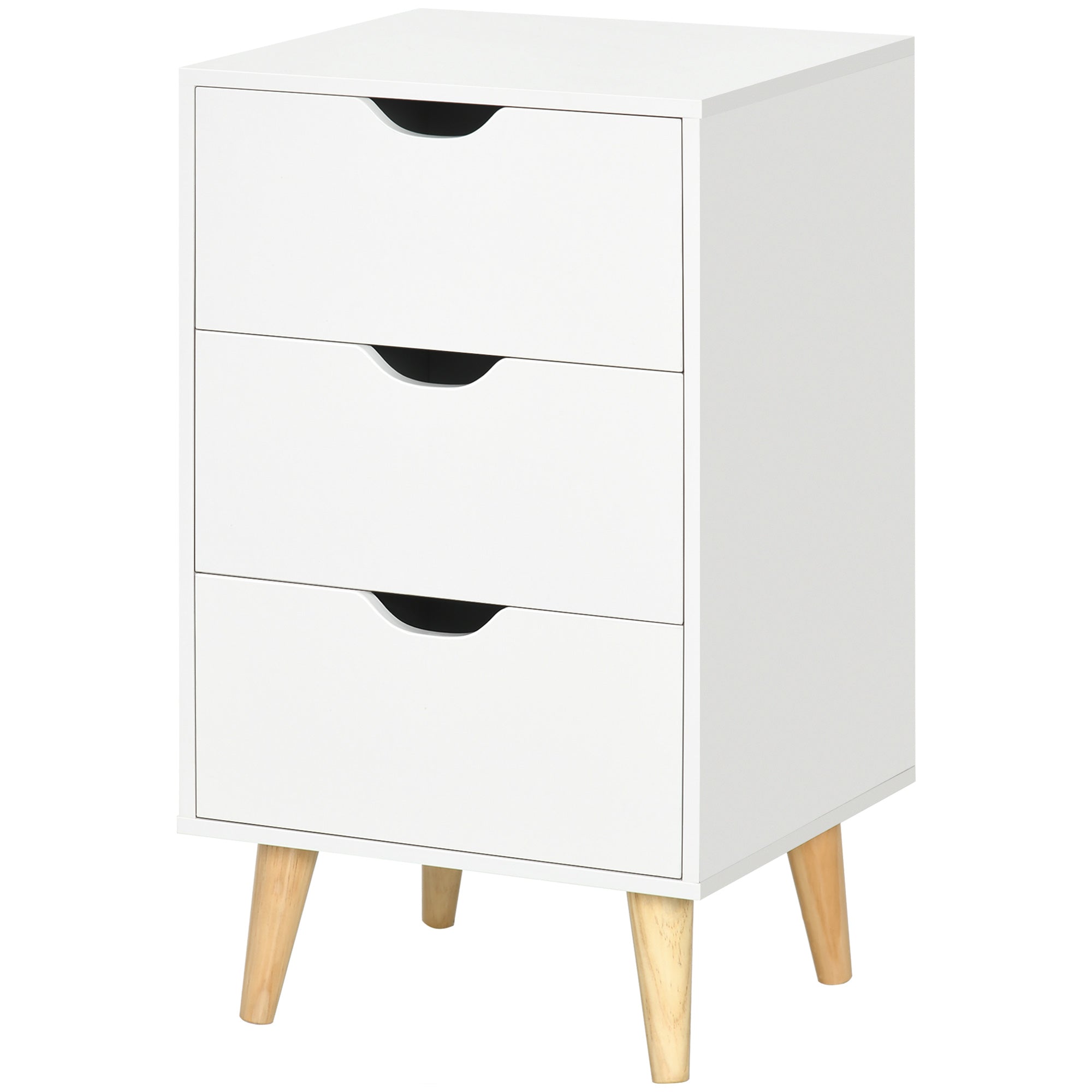 Modern White Nightstand - 3 Drawers with Wood Legs-Home Furnishings > Bedroom Furniture > Bedside Tables-DECOROLALA