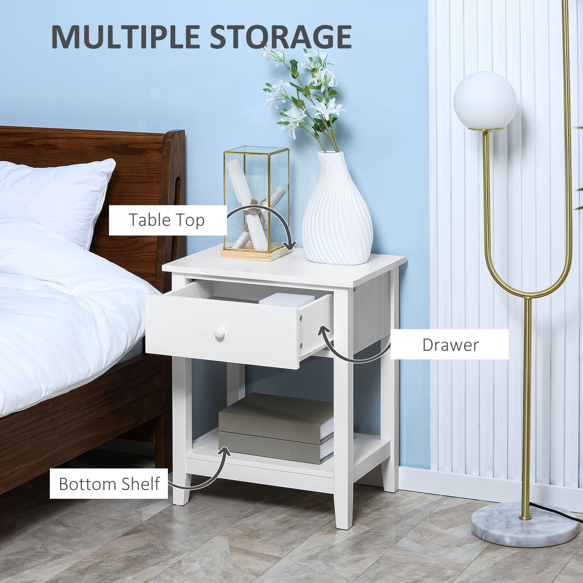 Modern White Nightstand - Side Table with Drawer and Shelf-Home Furnishings > Living Room Furniture > Side¬†Tables-DECOROLALA