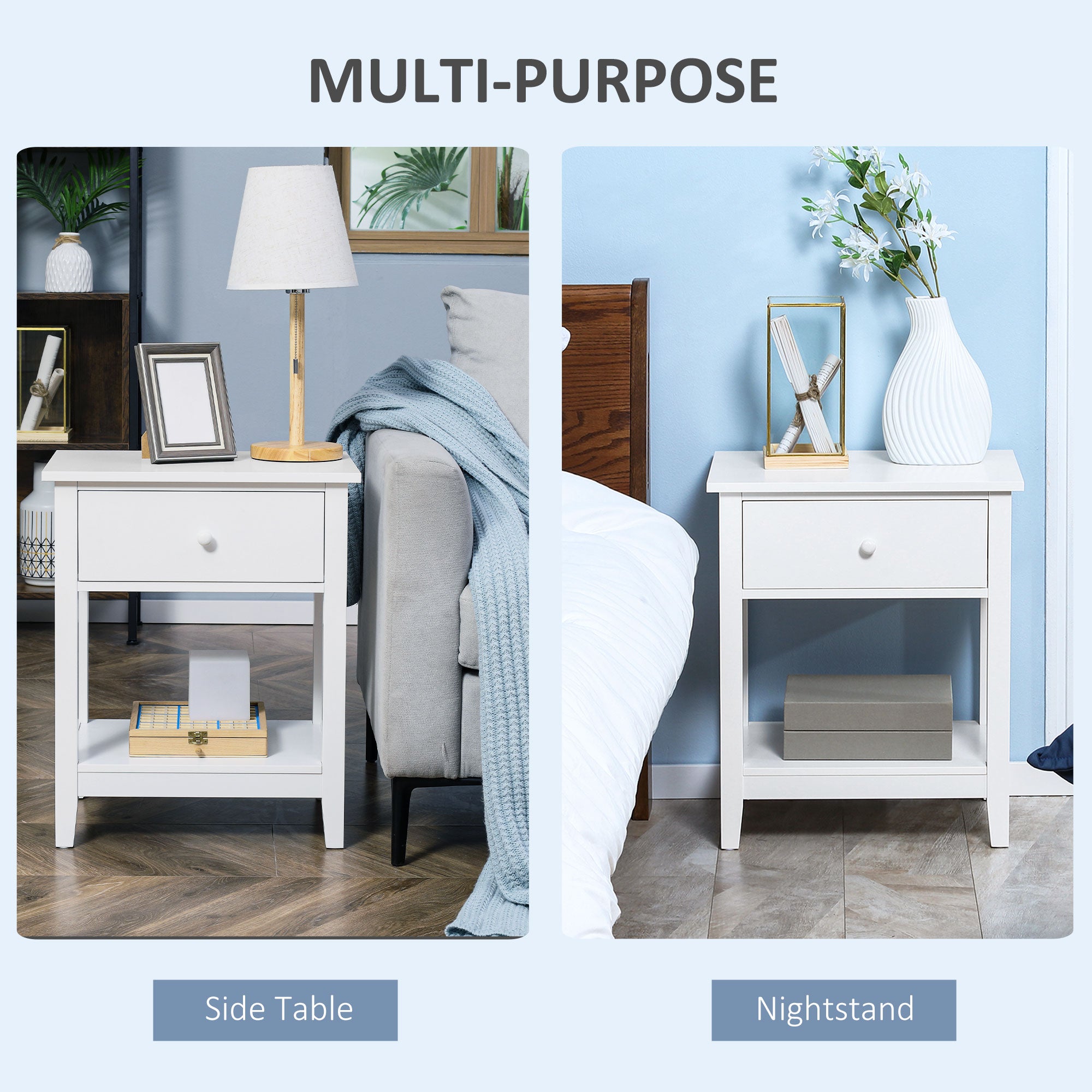 Modern White Nightstand - Side Table with Drawer and Shelf-Home Furnishings > Living Room Furniture > Side¬†Tables-DECOROLALA