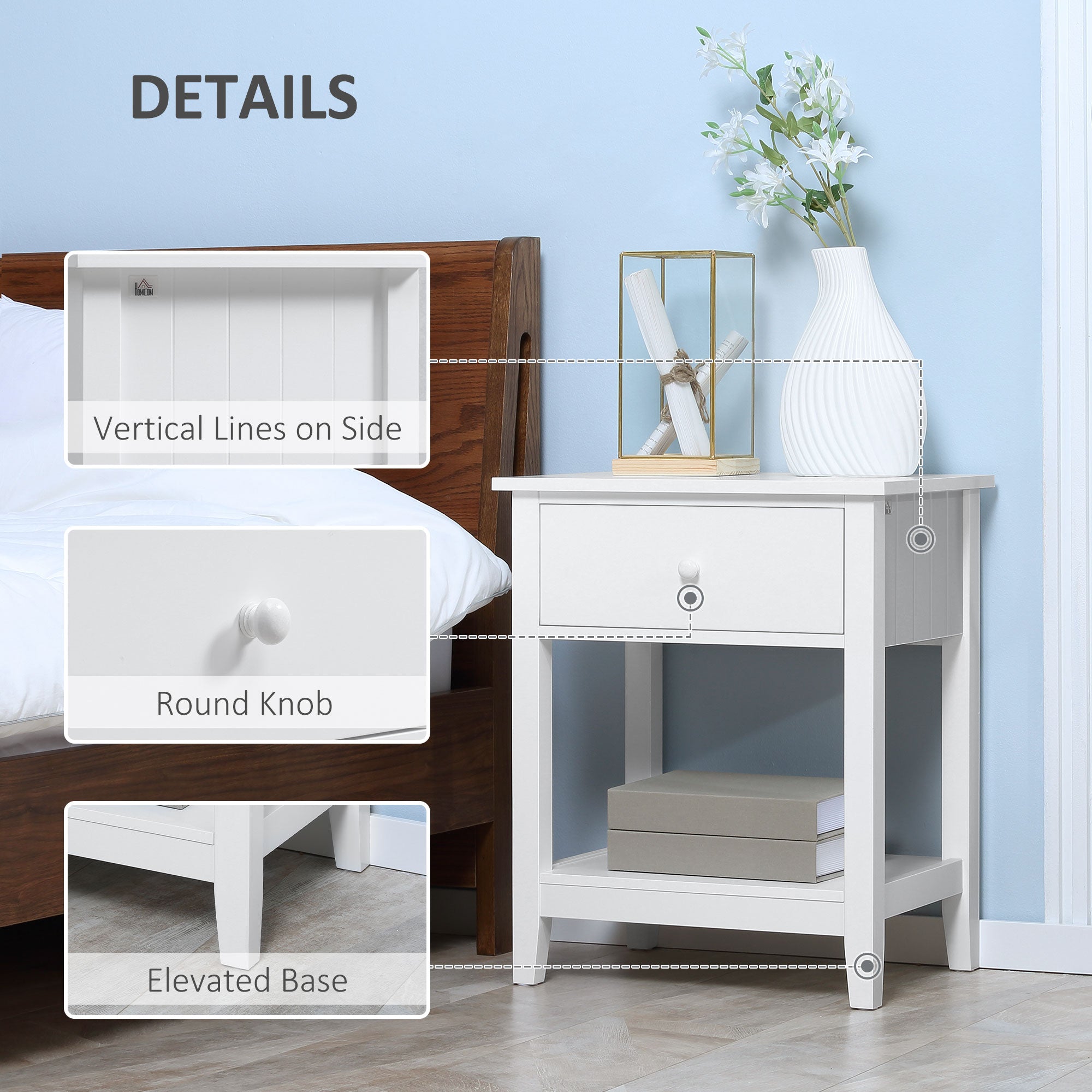 Modern White Nightstand - Side Table with Drawer and Shelf-Home Furnishings > Living Room Furniture > Side¬†Tables-DECOROLALA