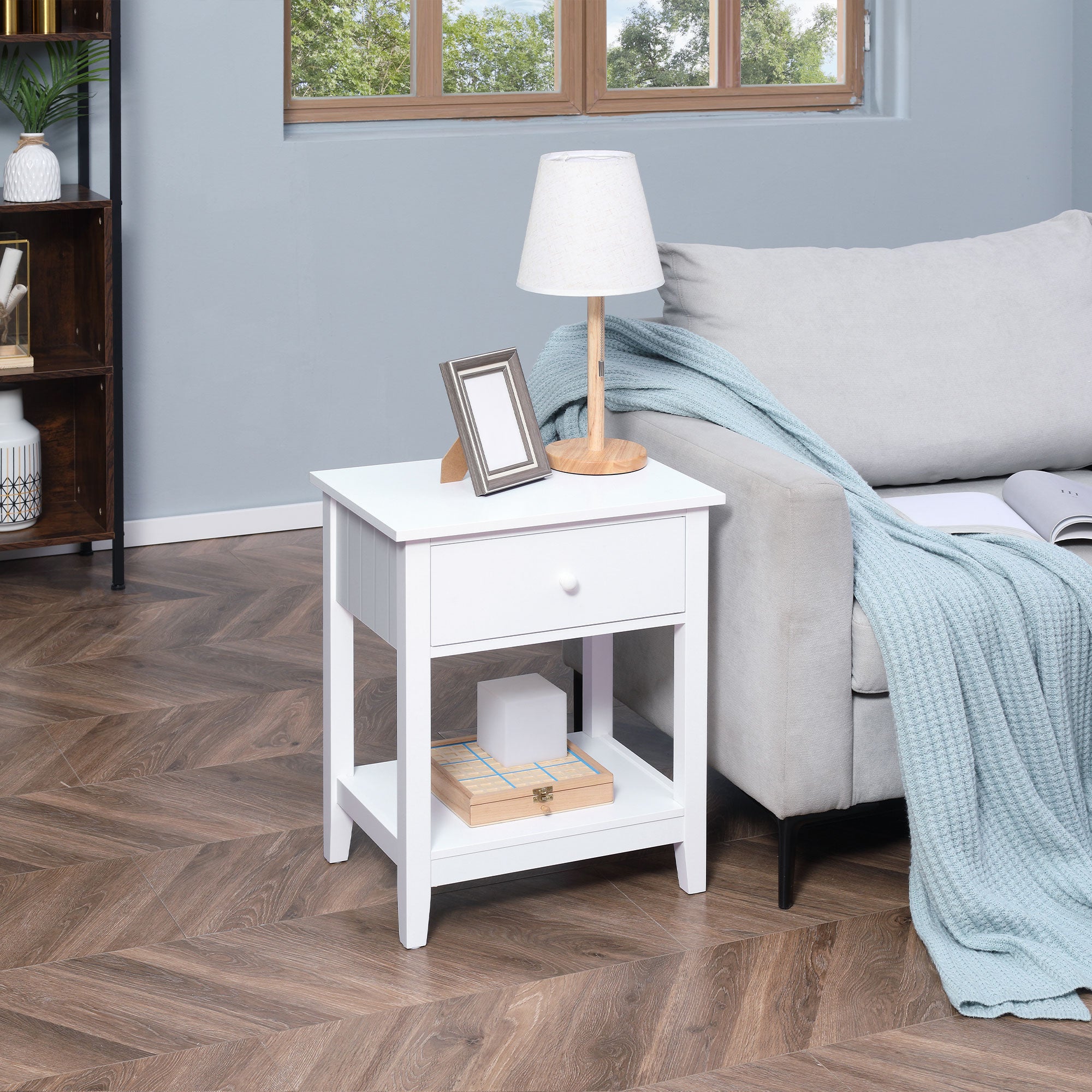 Modern White Nightstand - Side Table with Drawer and Shelf-Home Furnishings > Living Room Furniture > Side¬†Tables-DECOROLALA