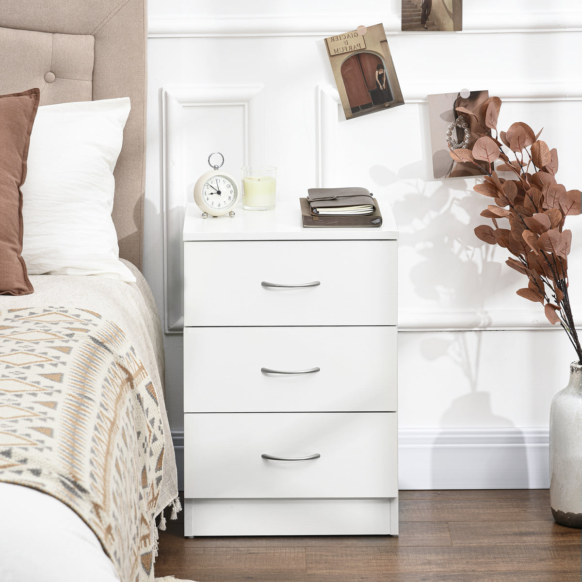 Modern White Nightstands with 3 Drawers - Set of 2-Home Furnishings > Bedroom Furniture > Bedside Tables-DECOROLALA