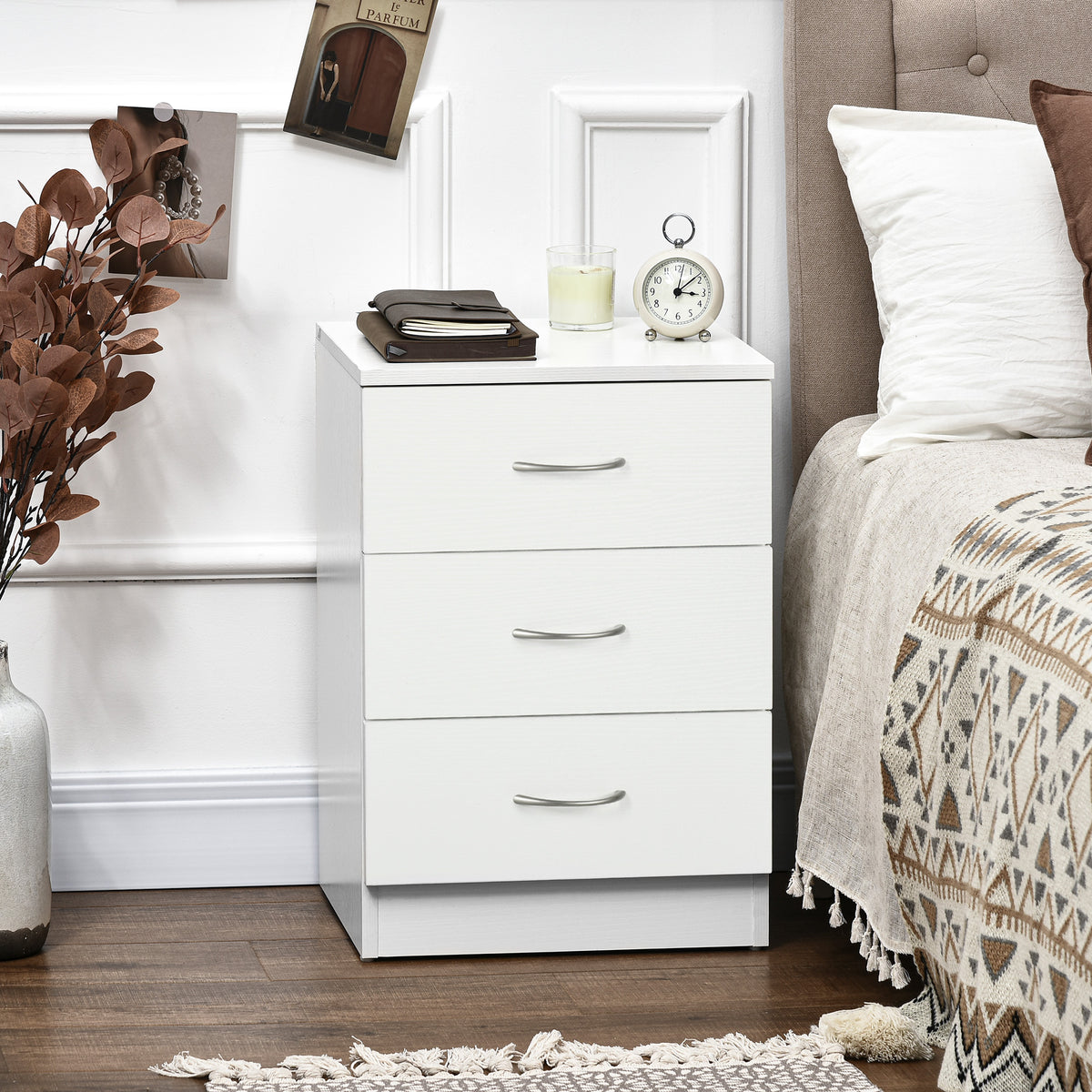 Modern White Nightstands with 3 Drawers - Set of 2-Home Furnishings > Bedroom Furniture > Bedside Tables-DECOROLALA
