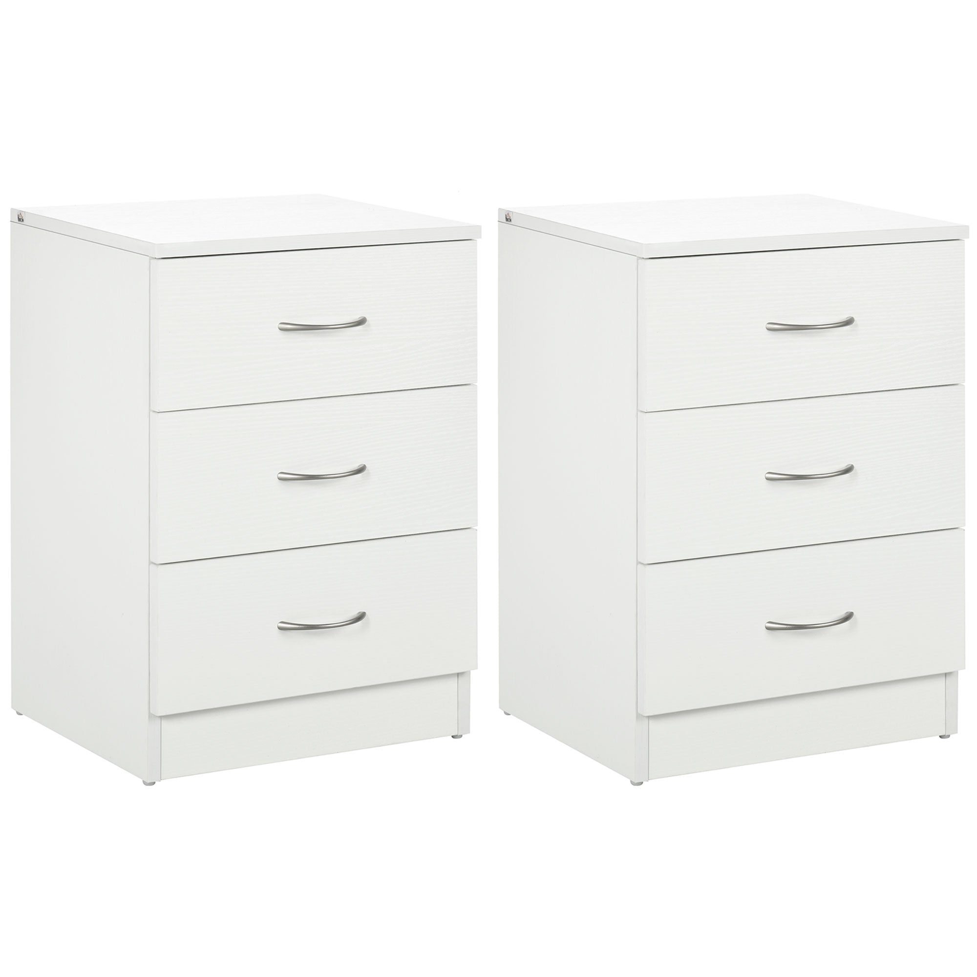 Modern White Nightstands with 3 Drawers - Set of 2-Home Furnishings > Bedroom Furniture > Bedside Tables-DECOROLALA