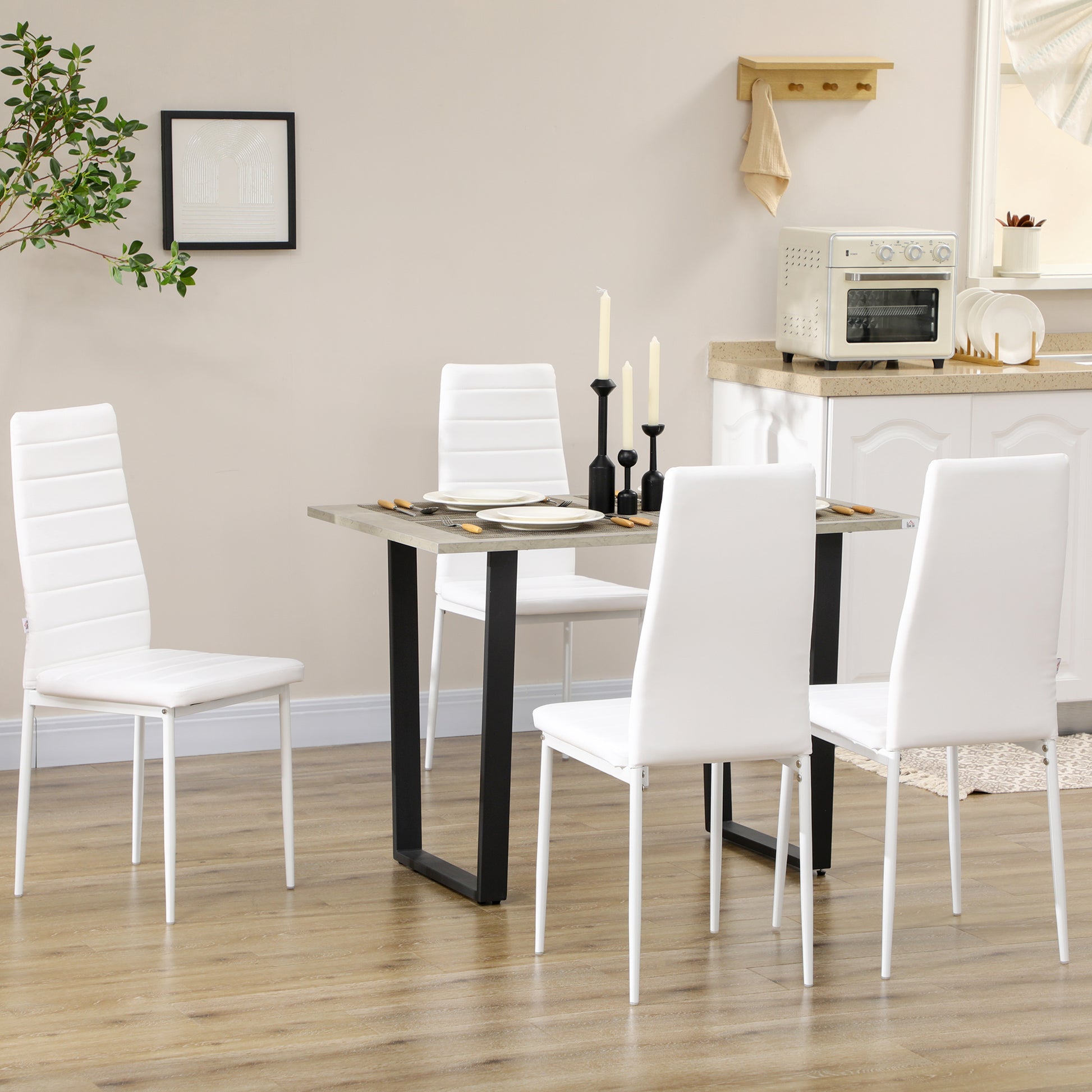 Modern White PU Leather Dining Chairs - Set of 4-Home Furnishings > Kitchen & Dining Furniture > Dining Chairs-DECOROLALA