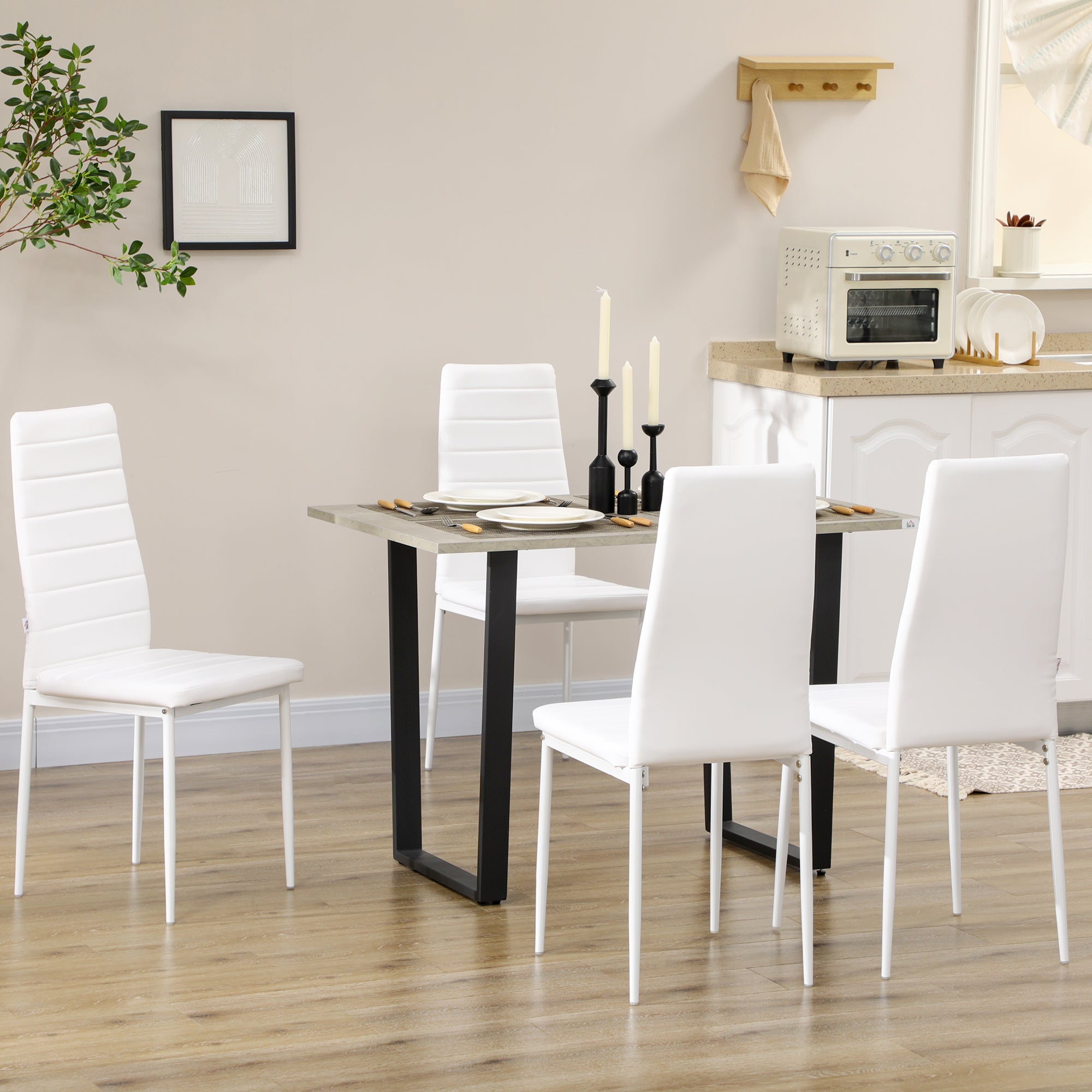 Modern White PU Leather Dining Chairs - Set of 4-Home Furnishings > Kitchen & Dining Furniture > Dining Chairs-DECOROLALA
