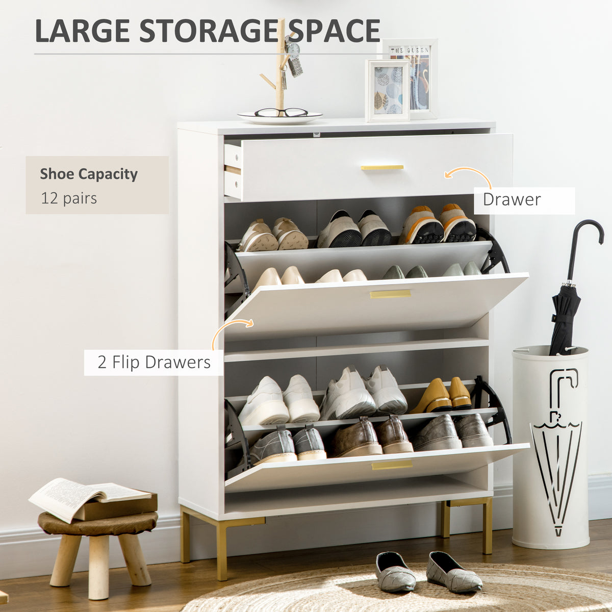 Modern White Shoe Cabinet - 12 Pair 2-Door Organizer-Home Furnishings > Storage & Organization > Shoe Storage Cabinets & Racks-DECOROLALA