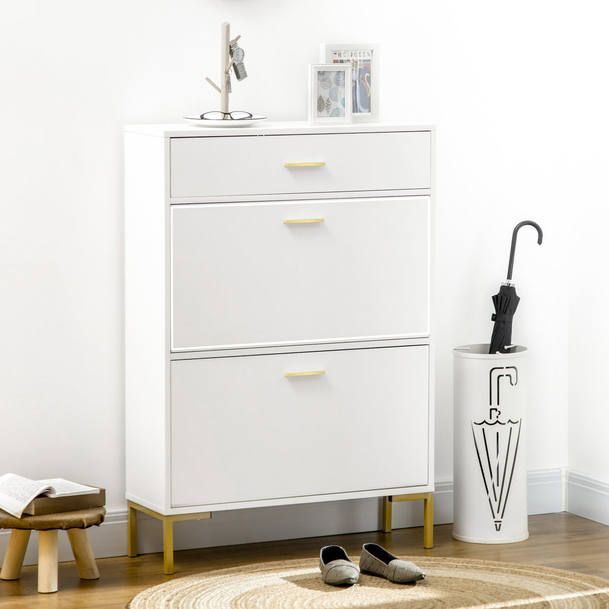 Modern White Shoe Cabinet - 12 Pair 2-Door Organizer-Home Furnishings > Storage & Organization > Shoe Storage Cabinets & Racks-DECOROLALA