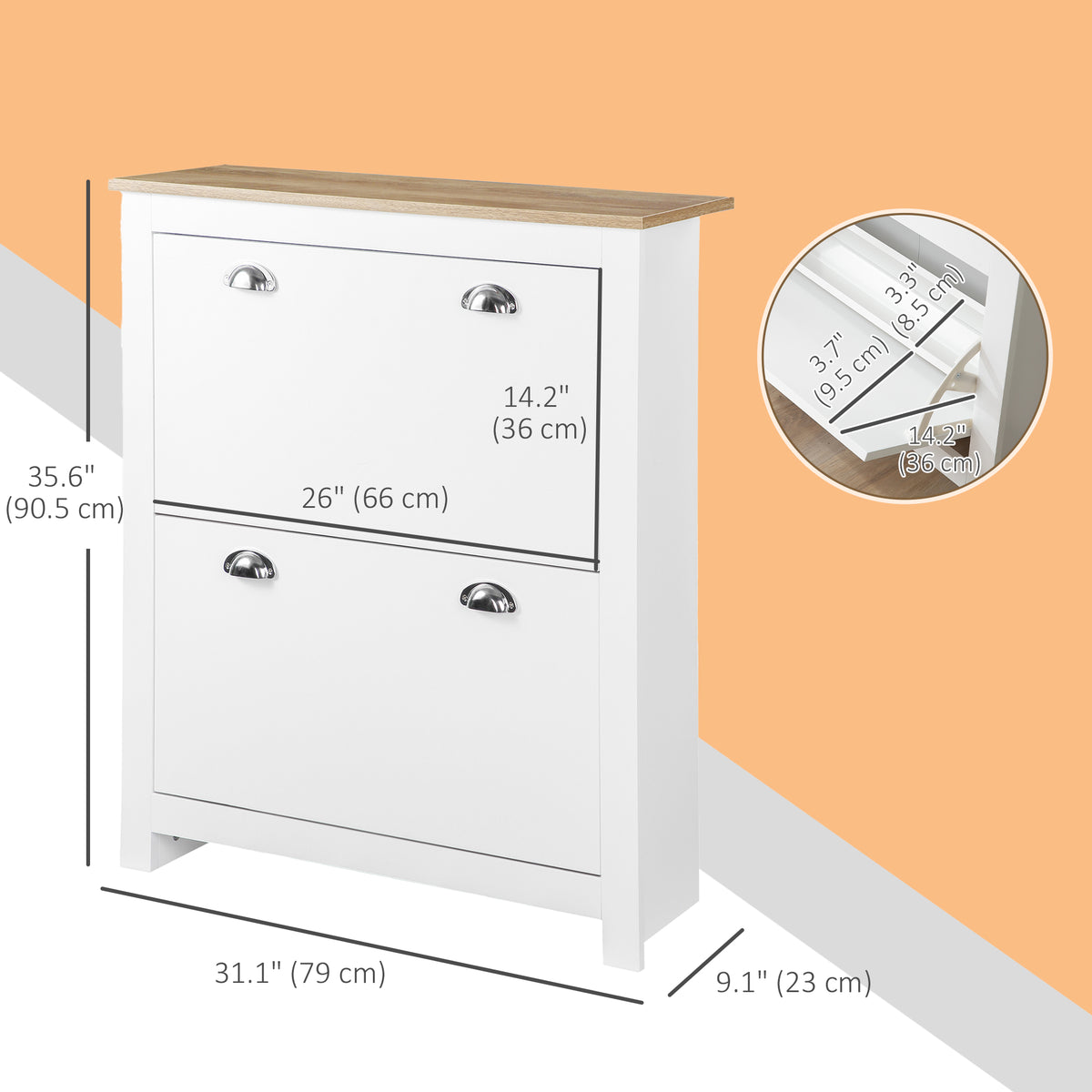 Modern White Shoe Cabinet - 2 Flip Drawers, 12 Pair Capacity-Home Furnishings > Storage & Organization > Shoe Storage Cabinets & Racks-DECOROLALA