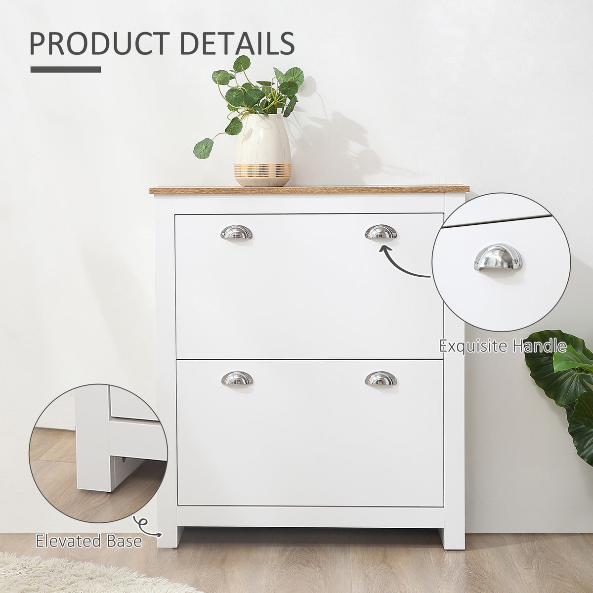 Modern White Shoe Cabinet - 2 Flip Drawers, 12 Pair Capacity-Home Furnishings > Storage & Organization > Shoe Storage Cabinets & Racks-DECOROLALA