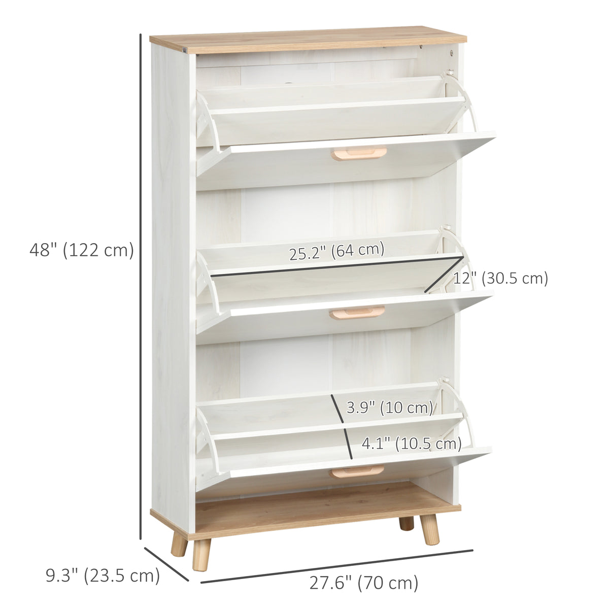 Modern White Shoe Cabinet - 3 Flip Drawers 12 Pair Capacity-Home Furnishings > Storage & Organization > Shoe Storage Cabinets & Racks-DECOROLALA