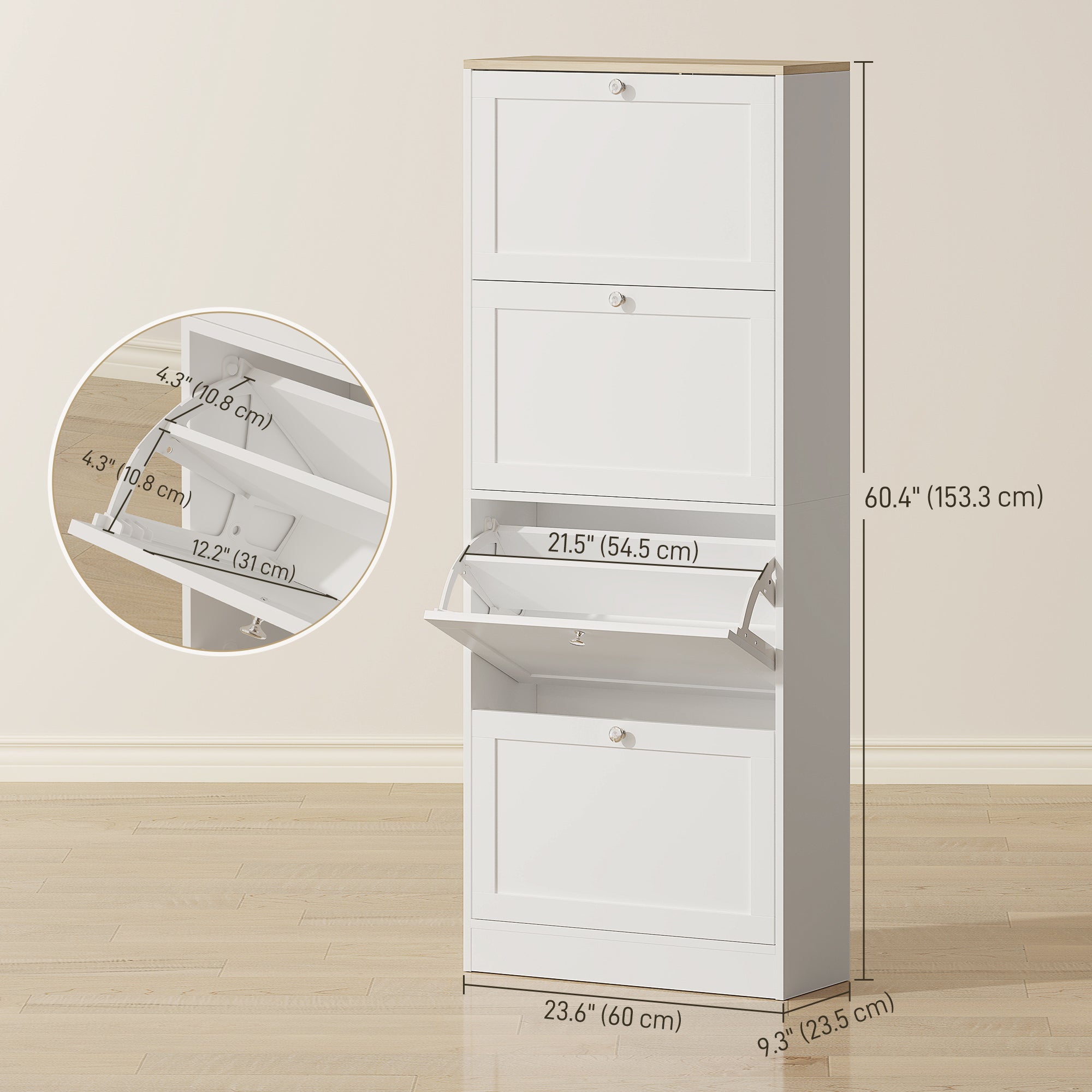Modern White Shoe Cabinet - 4 Flip Drawers 24 Pairs-Home Furnishings > Storage & Organization > Shoe Storage Cabinets & Racks-DECOROLALA