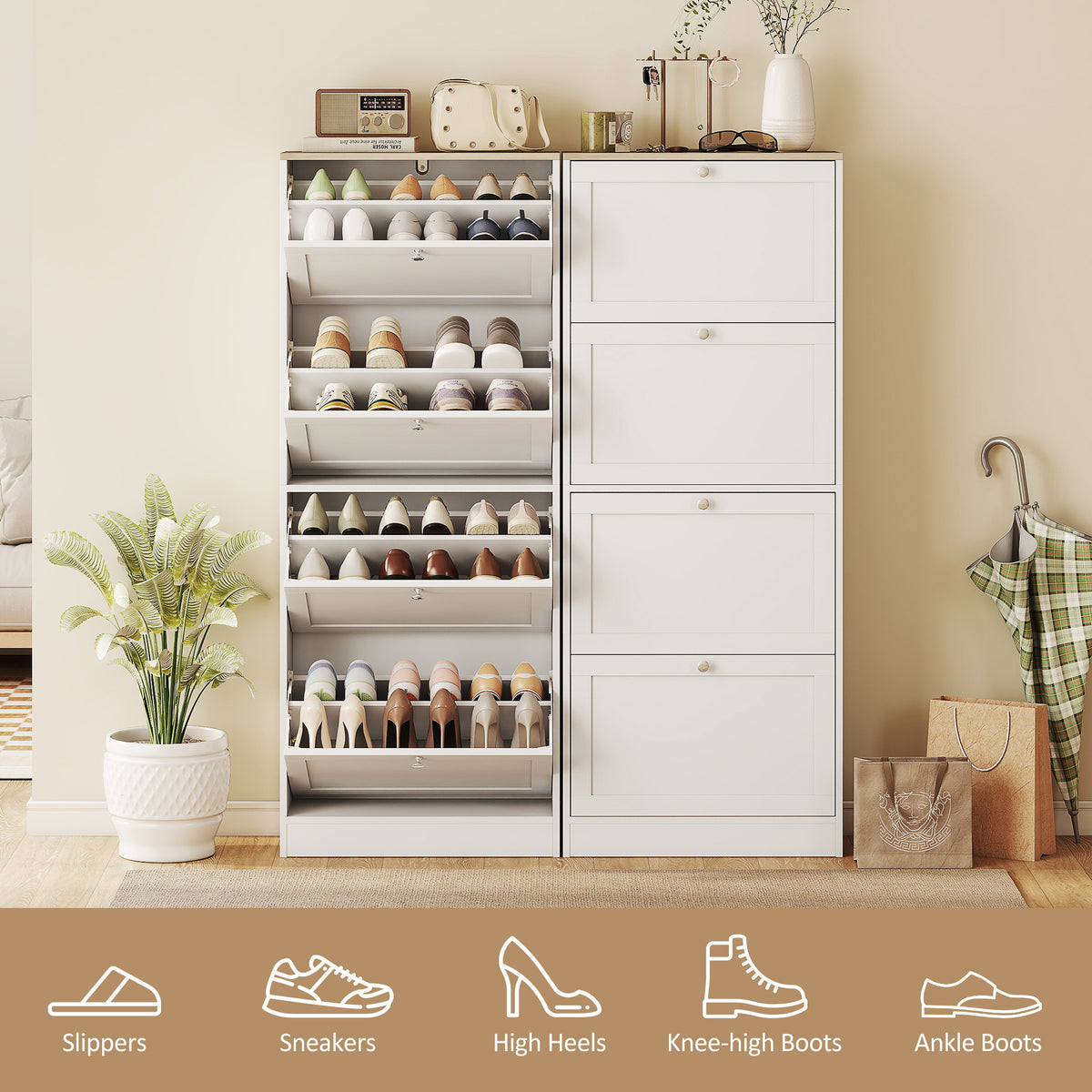 Modern White Shoe Cabinet - 4 Flip Drawers 24 Pairs-Home Furnishings > Storage & Organization > Shoe Storage Cabinets & Racks-DECOROLALA