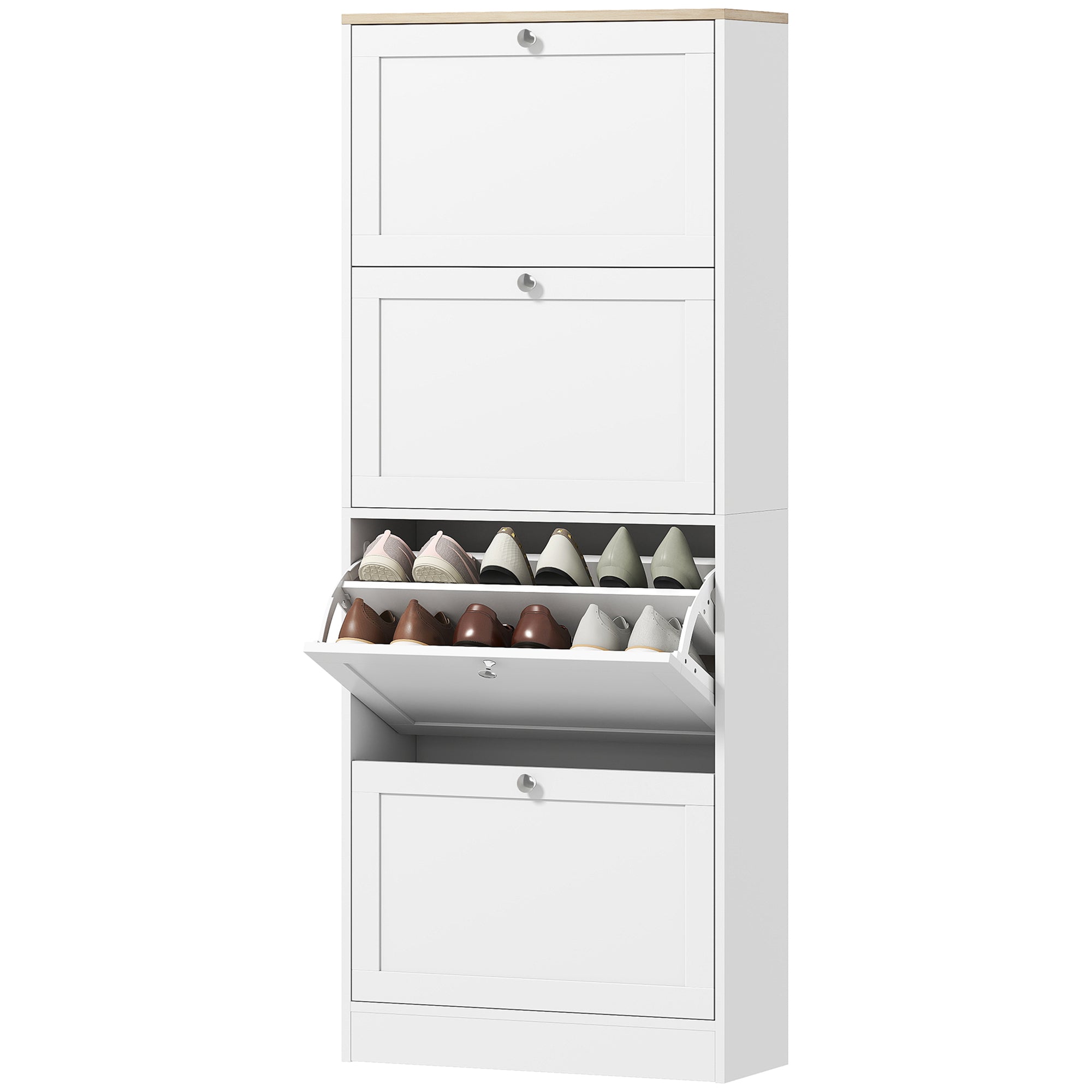 Modern White Shoe Cabinet - 4 Flip Drawers 24 Pairs-Home Furnishings > Storage & Organization > Shoe Storage Cabinets & Racks-DECOROLALA
