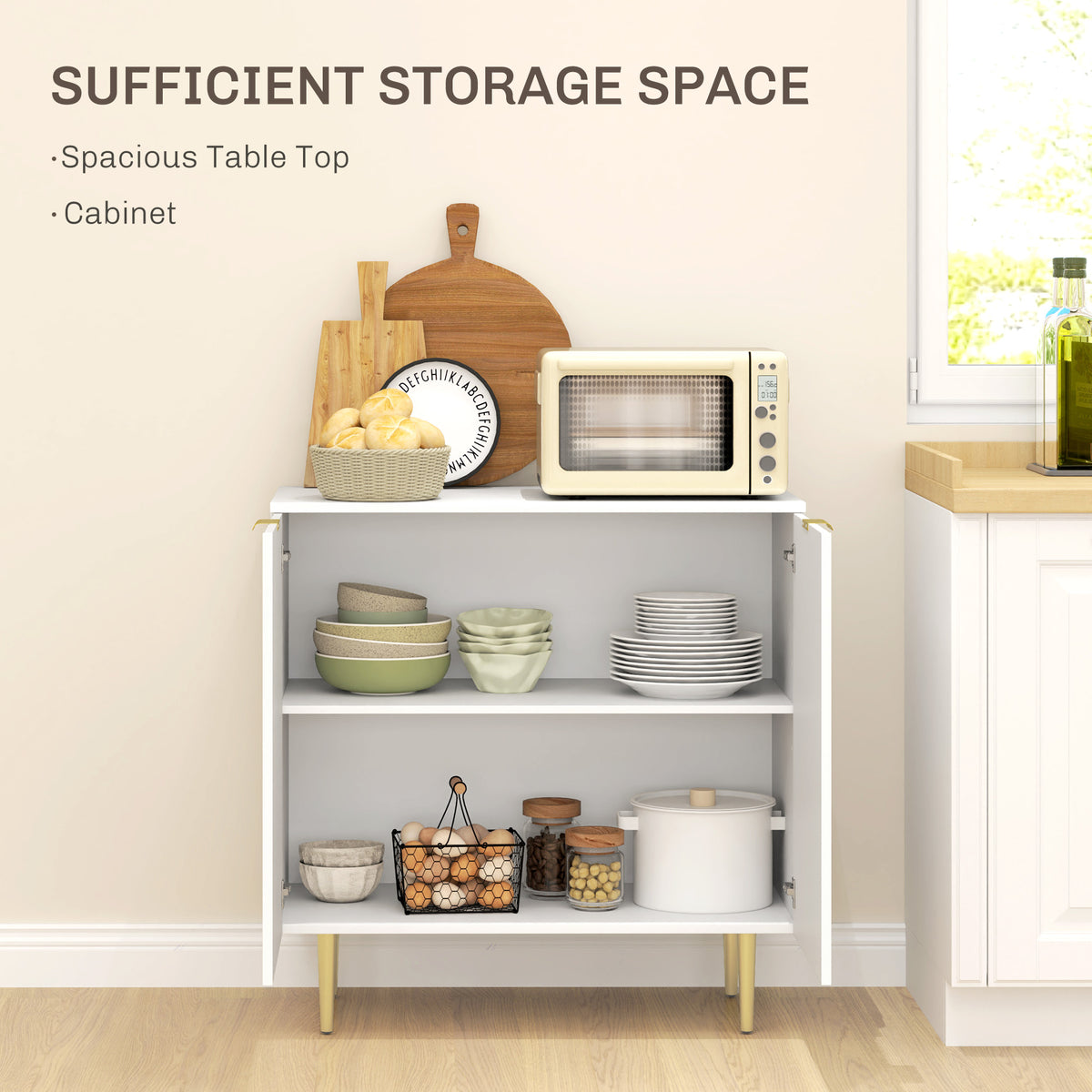 Modern White Sideboard Buffet Cabinet - 31.5" MDF Storage-Home Furnishings > Kitchen & Dining Furniture > Bar Cabinets-DECOROLALA