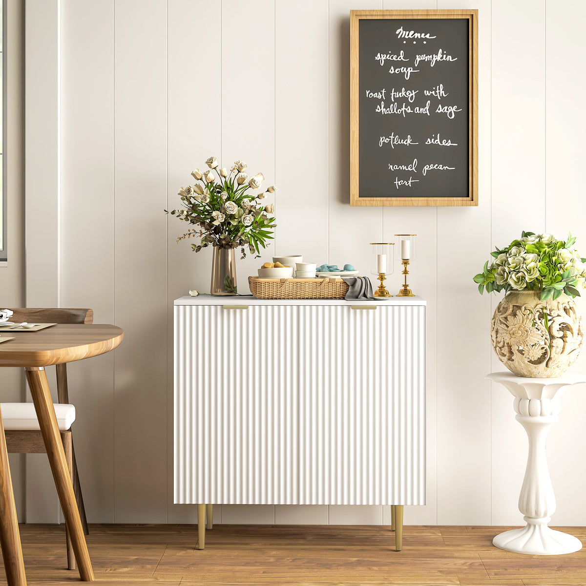 Modern White Sideboard Buffet Cabinet - 31.5" MDF Storage-Home Furnishings > Kitchen & Dining Furniture > Bar Cabinets-DECOROLALA