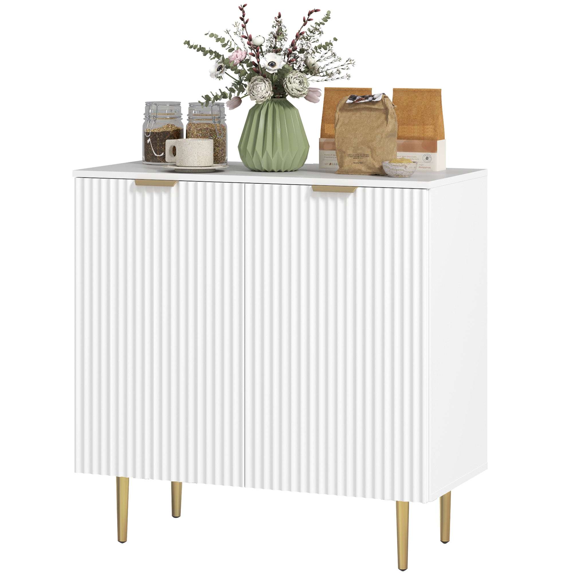 Modern White Sideboard Buffet Cabinet - 31.5" MDF Storage-Home Furnishings > Kitchen & Dining Furniture > Bar Cabinets-DECOROLALA