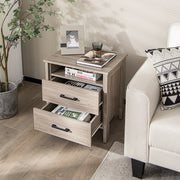 Modern Wood Grain Nightstand with Cable Hole and Open Compartment-Natural-Nightstands-DECOROLALA