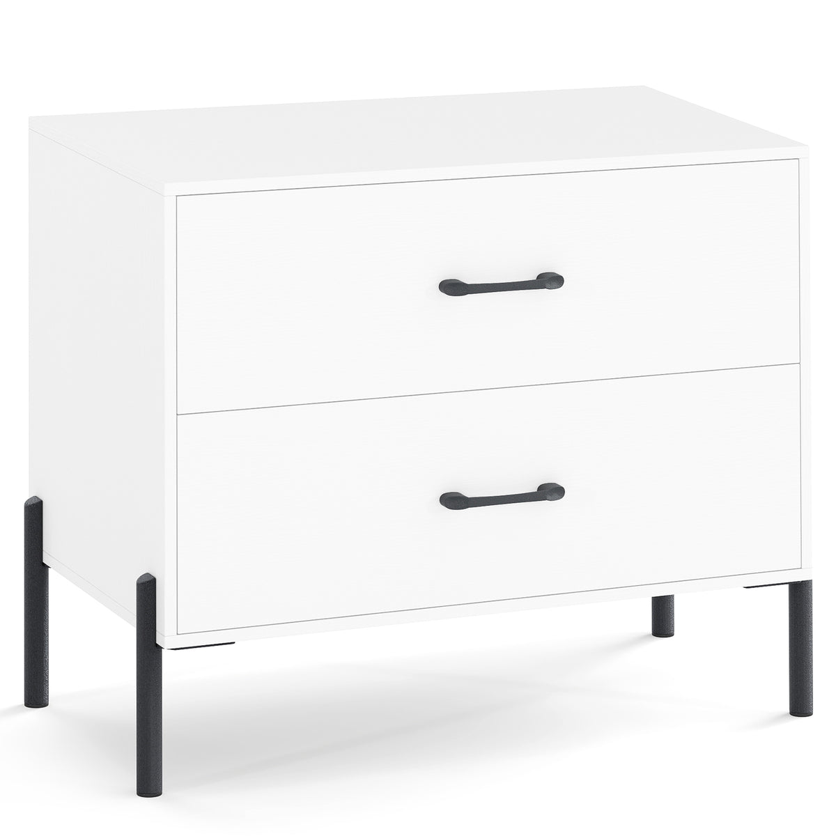 Modern Wooden 2-Drawer Nightstand with Metal Legs and Handles-White-Nightstands-DECOROLALA