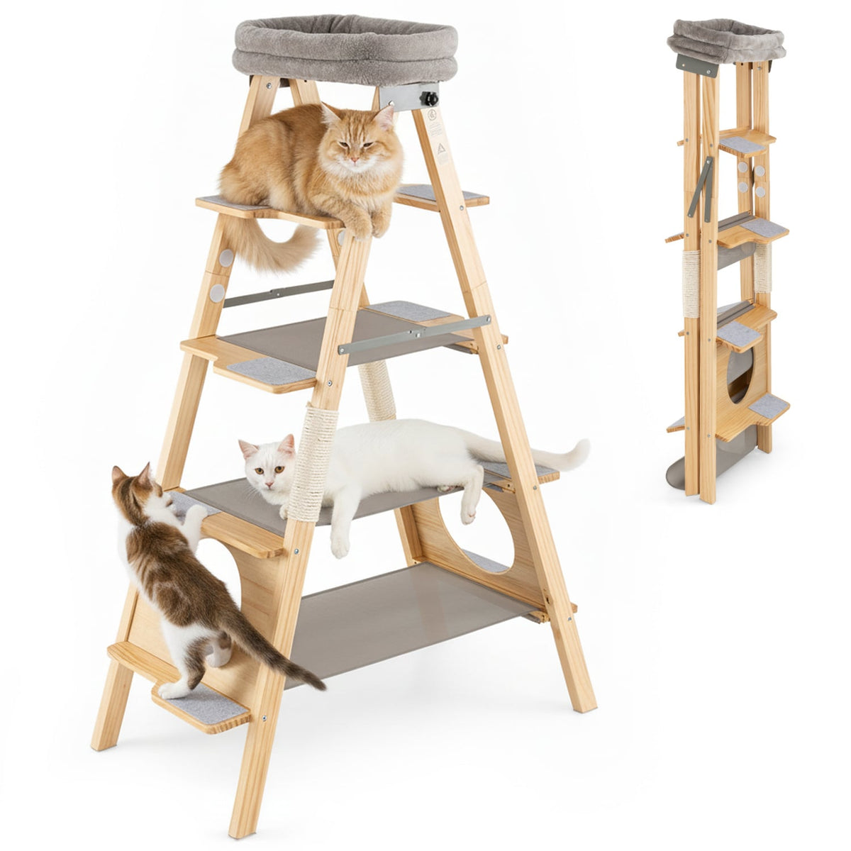Modern Wooden Cat Tree Foldable Cat Climbing Furniture-Gray-Cat Trees & Scratchers-DECOROLALA