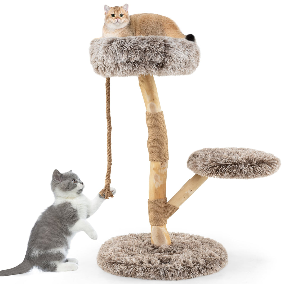 Modern Wooden Cat Tree Tower with Perch and Natural Jute Scratching Posts-Brown-Cat Trees & Scratchers-DECOROLALA