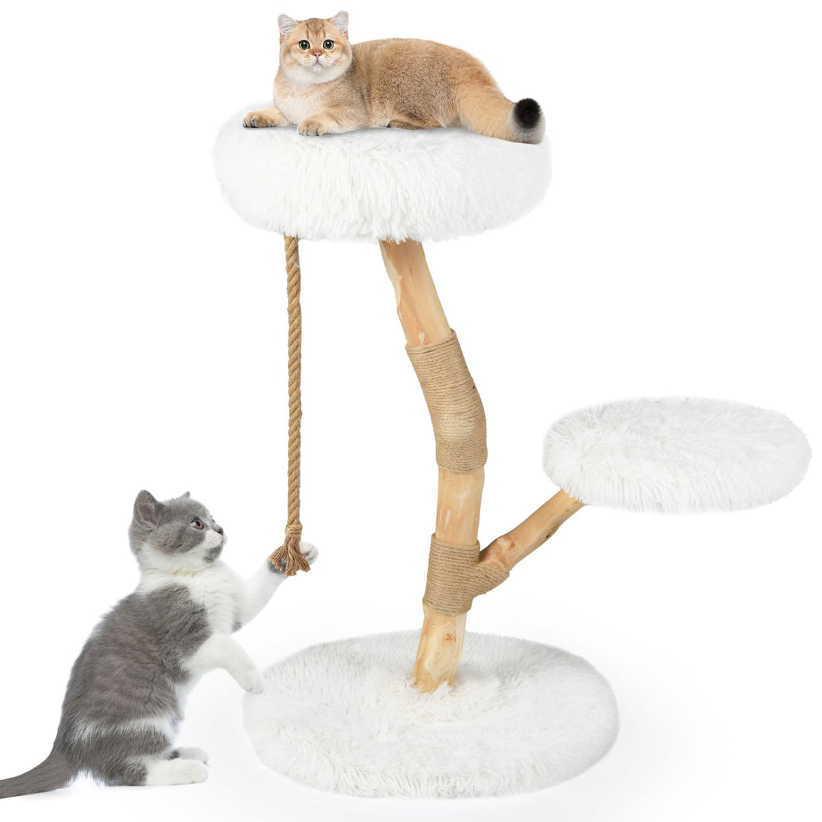 Modern Wooden Cat Tree Tower with Perch and Natural Jute Scratching Posts-White-Cat Trees & Scratchers-DECOROLALA