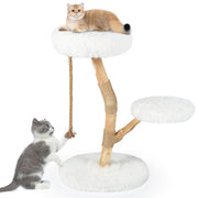 Modern Wooden Cat Tree Tower with Perch and Natural Jute Scratching Posts-White-Cat Trees & Scratchers-DECOROLALA