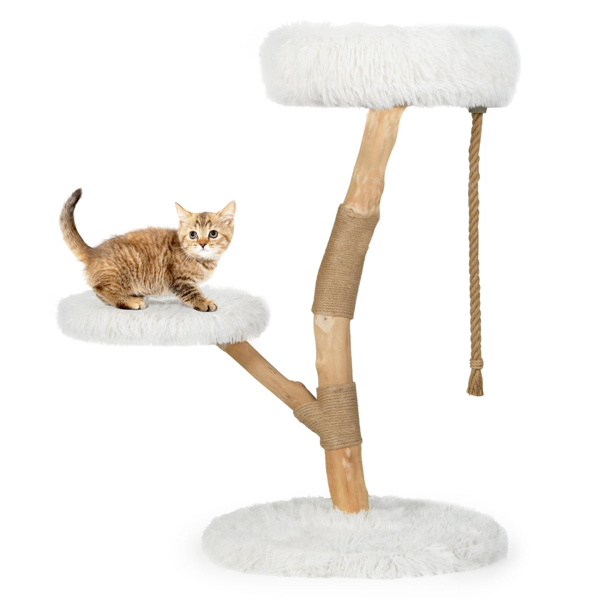 Modern Wooden Cat Tree Tower with Perch and Natural Jute Scratching Posts-White-Cat Trees & Scratchers-DECOROLALA