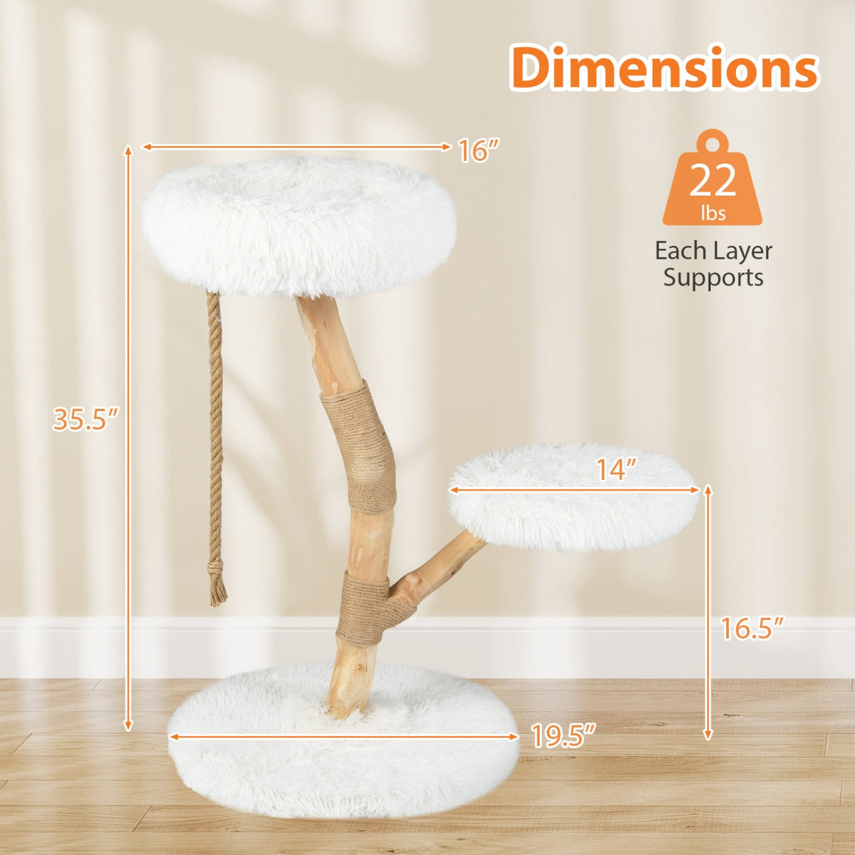 Modern Wooden Cat Tree Tower with Perch and Natural Jute Scratching Posts-White-Cat Trees & Scratchers-DECOROLALA