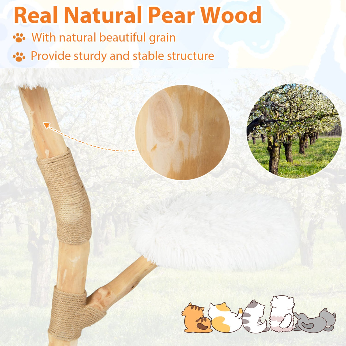 Modern Wooden Cat Tree Tower with Perch and Natural Jute Scratching Posts-White-Cat Trees & Scratchers-DECOROLALA