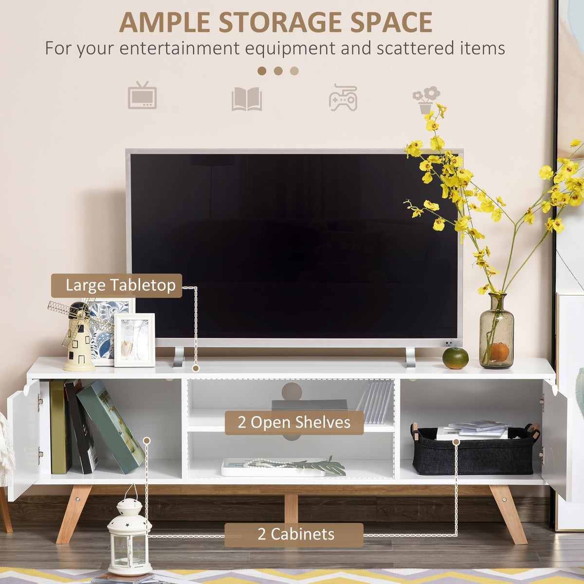 Modern Wooden TV Stand for TVs up to 65" - White 59"-Home Furnishings > Living Room Furniture > TV¬†Stands-DECOROLALA