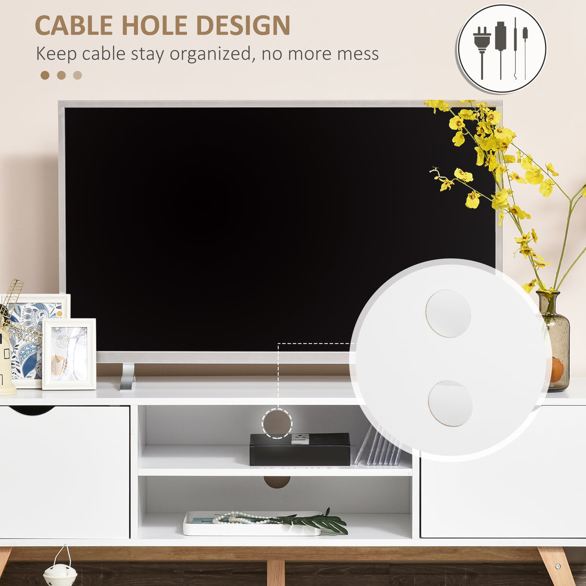 Modern Wooden TV Stand for TVs up to 65" - White 59"-Home Furnishings > Living Room Furniture > TV¬†Stands-DECOROLALA