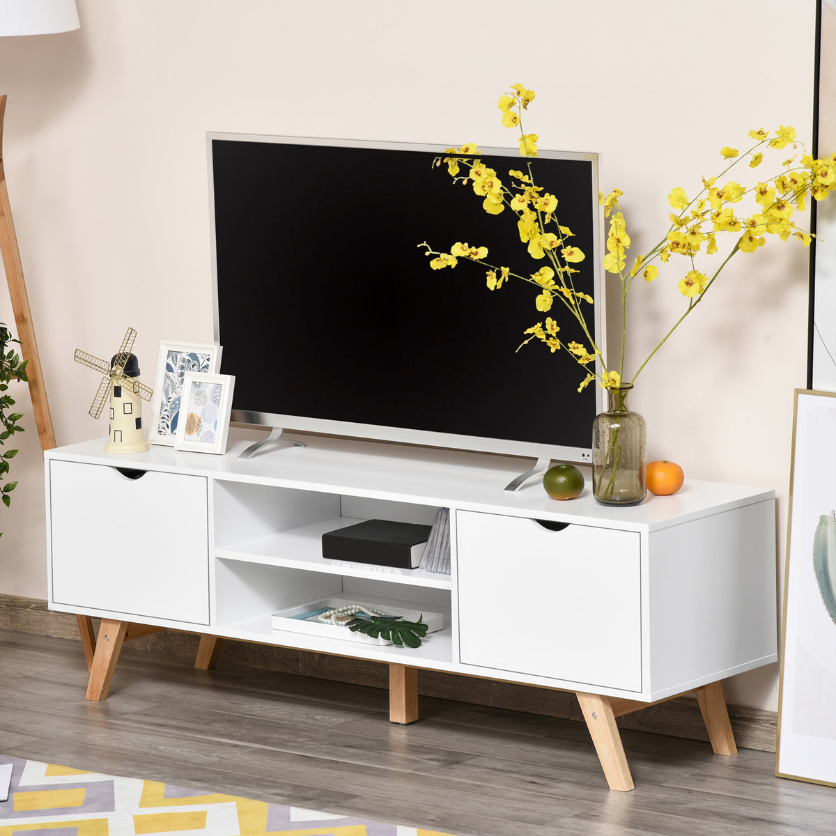 Modern Wooden TV Stand for TVs up to 65" - White 59"-Home Furnishings > Living Room Furniture > TV¬†Stands-DECOROLALA