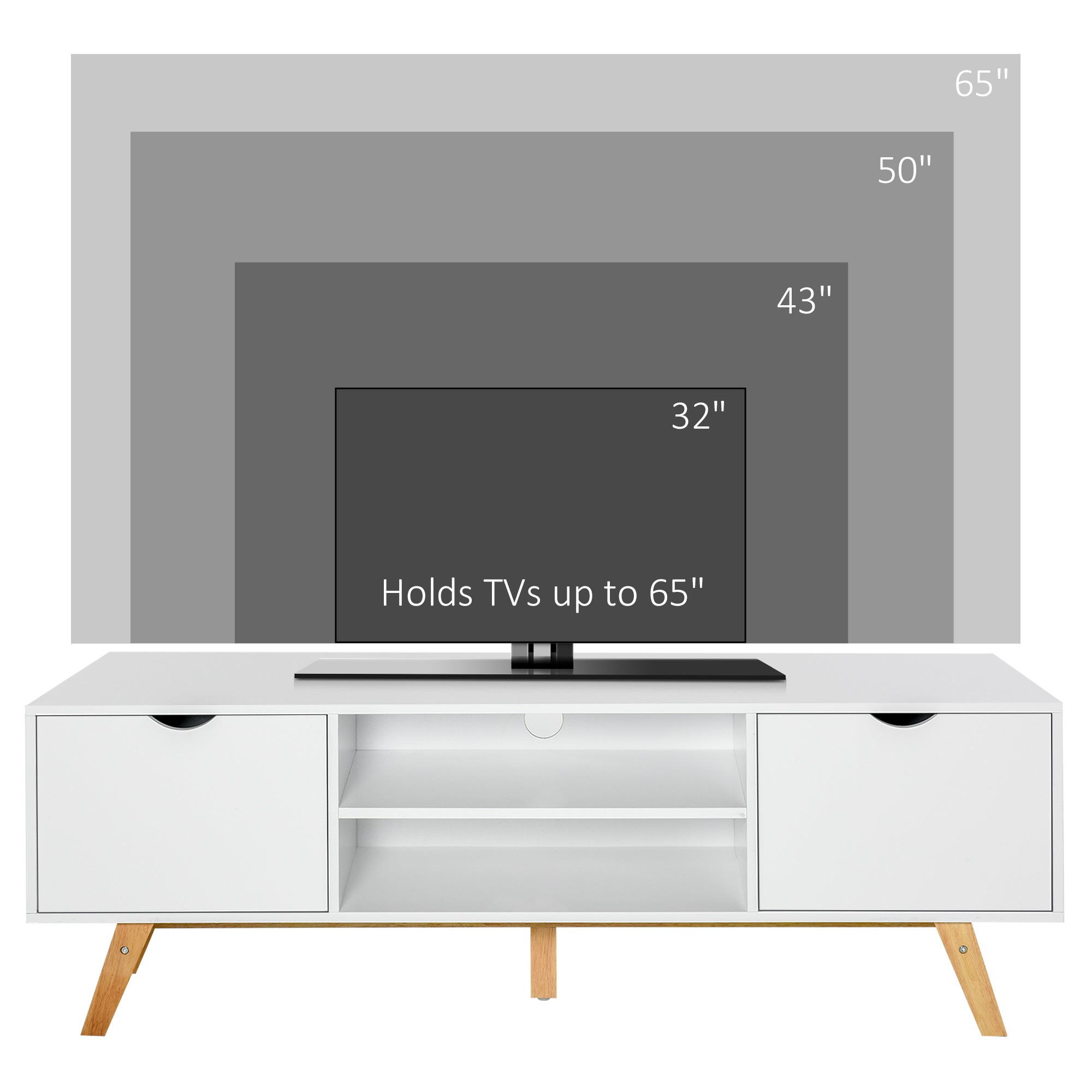 Modern Wooden TV Stand with 2 Storage Cabinet Stand for TV's up to 65" for Living Room Office, Storage Entertainment Center, White-Home Furnishings > Living Room Furniture > TV¬†Stands-DECOROLALA