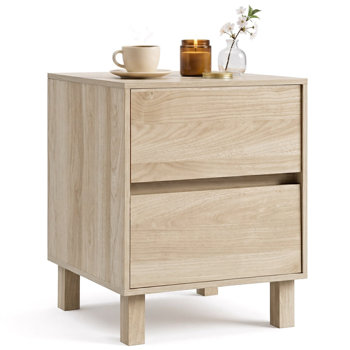 Modern WoodenEnd Table with 2 Storage Drawers-Natural-End & Side Tables-DECOROLALA