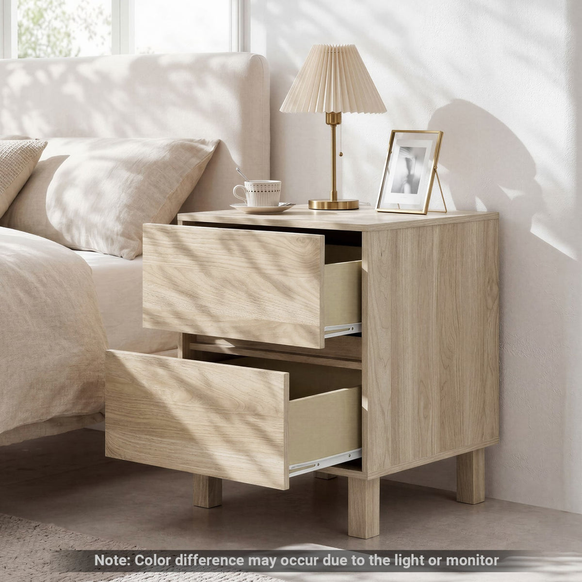 Modern WoodenEnd Table with 2 Storage Drawers-Natural-End & Side Tables-DECOROLALA