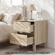 Modern WoodenEnd Table with 2 Storage Drawers-Natural-End & Side Tables-DECOROLALA